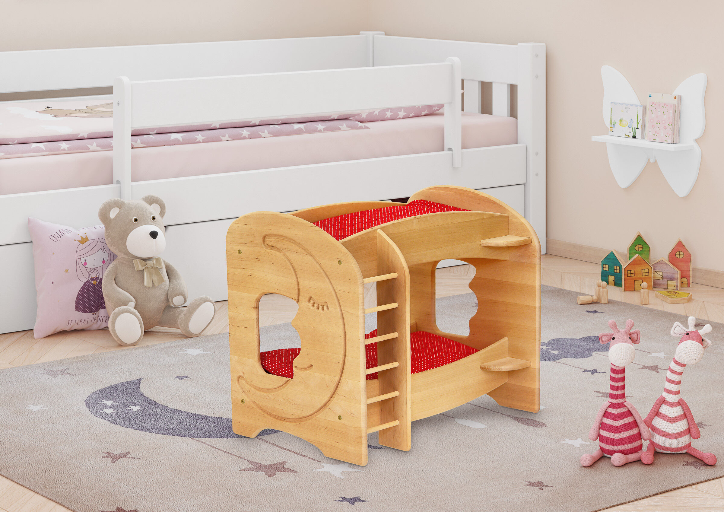 Kinderbett, Kamel, Holzspielzeug, Laufstall, Spielzeugstuhl, Weihnachtsgeschenk Puppenstockbett