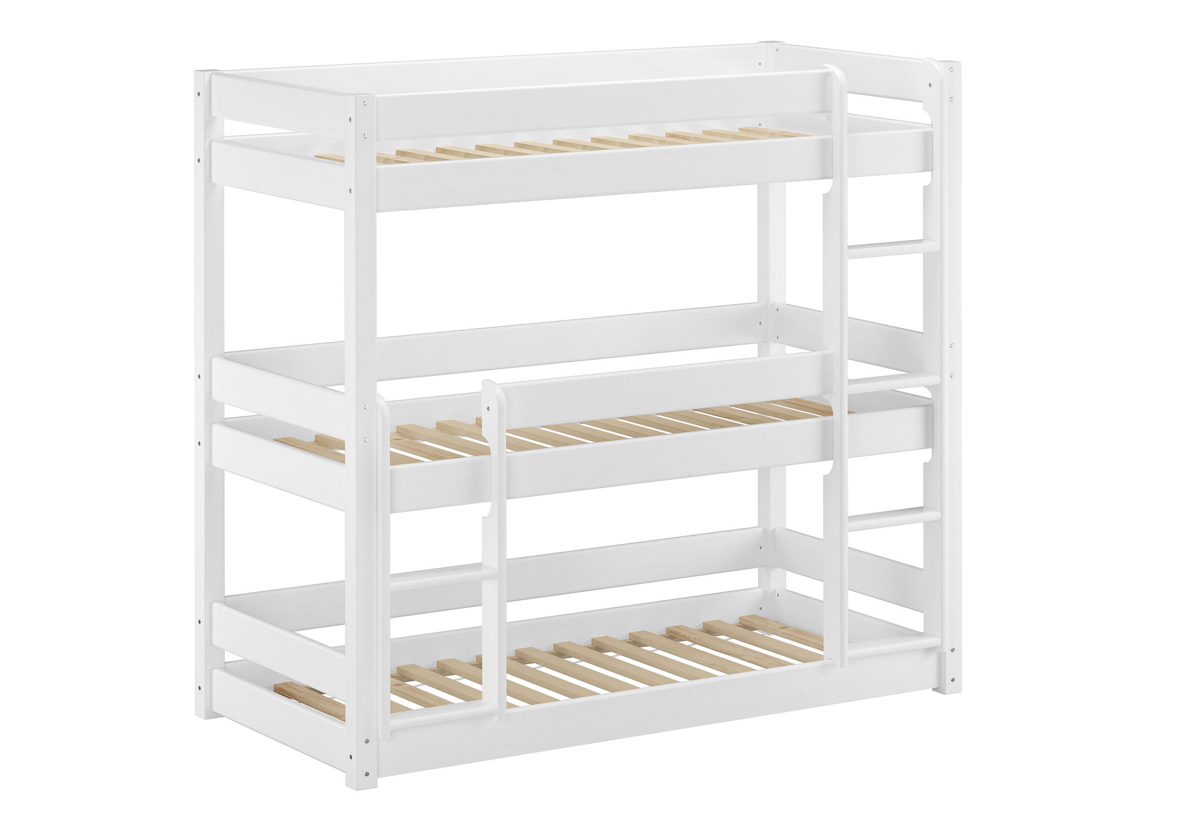 etagenbett, holzlatten, weiß, stockbett, holzrahmen, weißes Etagenbett 3 Personen