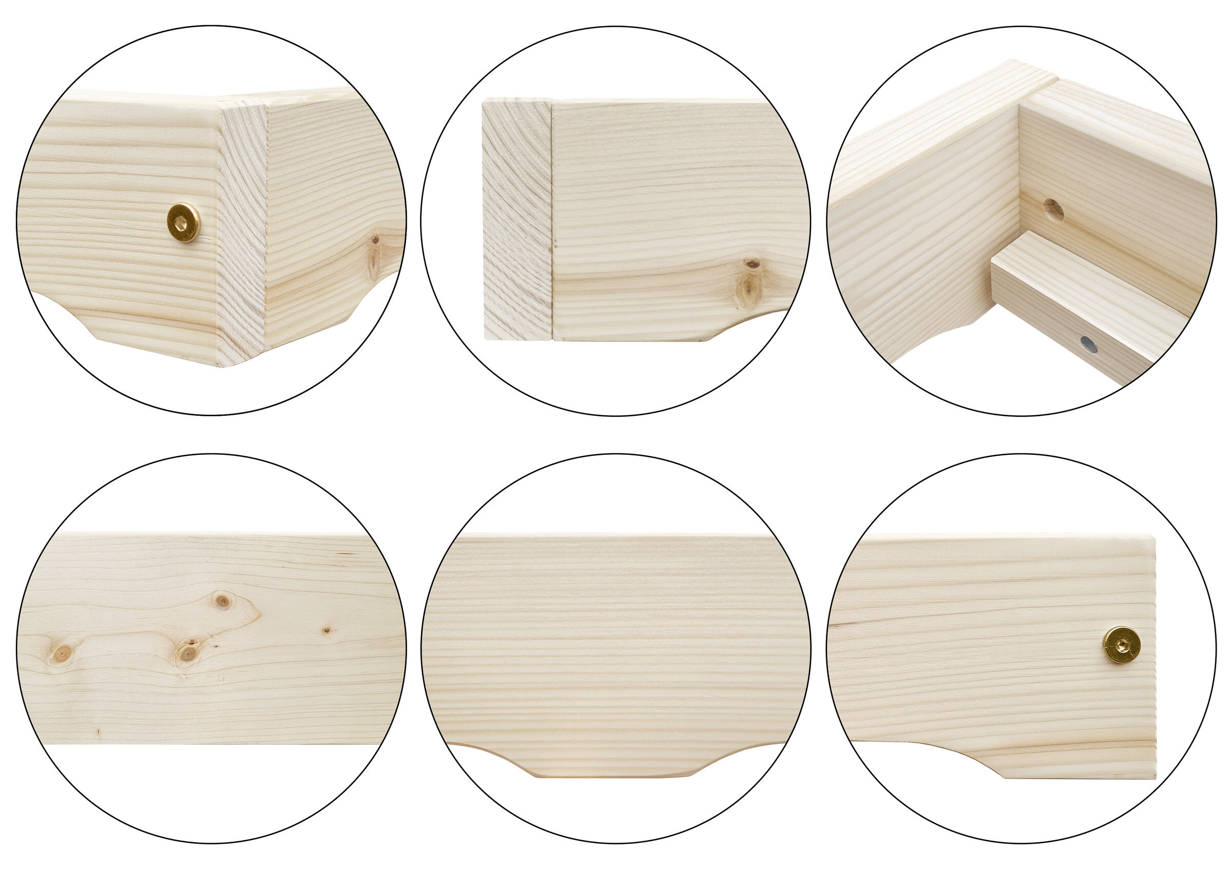 holz, Holzboard, Holzbausatz, Holzbausatzbau, naturholz, Bett mit niedrigem Rand im Detailbild
