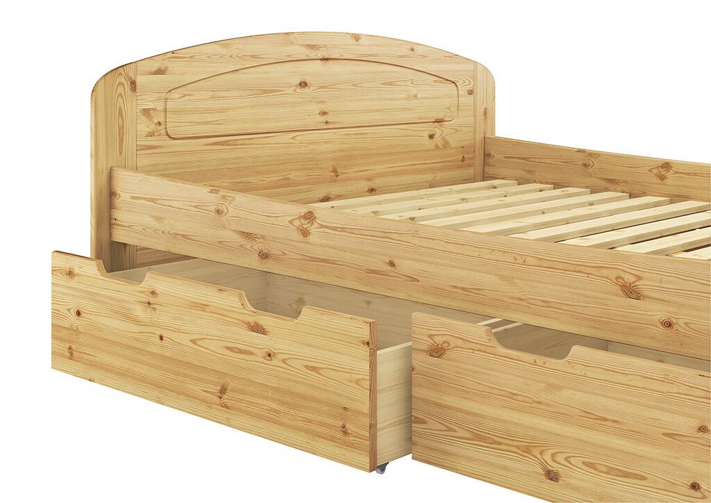 Holzbett, Kinderbett, Kiefernholz, Ausziehbett, Bettrahmen, Bettkästen Funktionsbett im Detail