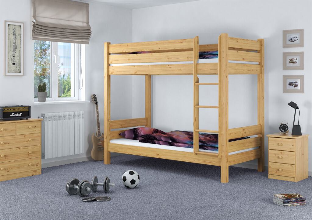 Stockbett, Holz, Etagenbett, Kinderzimmer, Schreibtischkommode, Schlafzimmerbild Etagenbett Kiefer natur