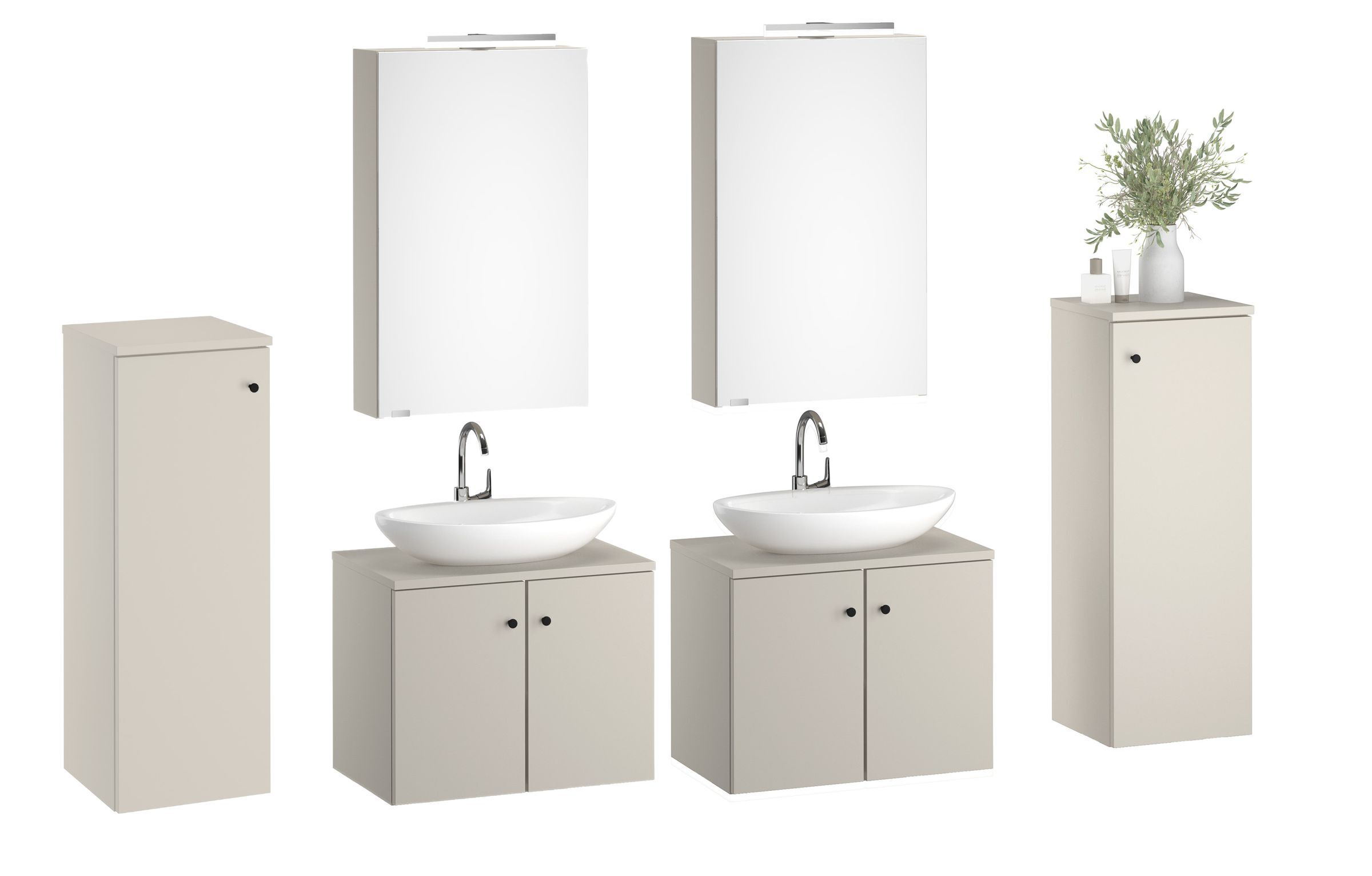 Waschtischset, Waschtisch, Waschbecken, Spiegelschrank, Spiegelschrank-Set, Badezimmer-Ausstattung Kiesel