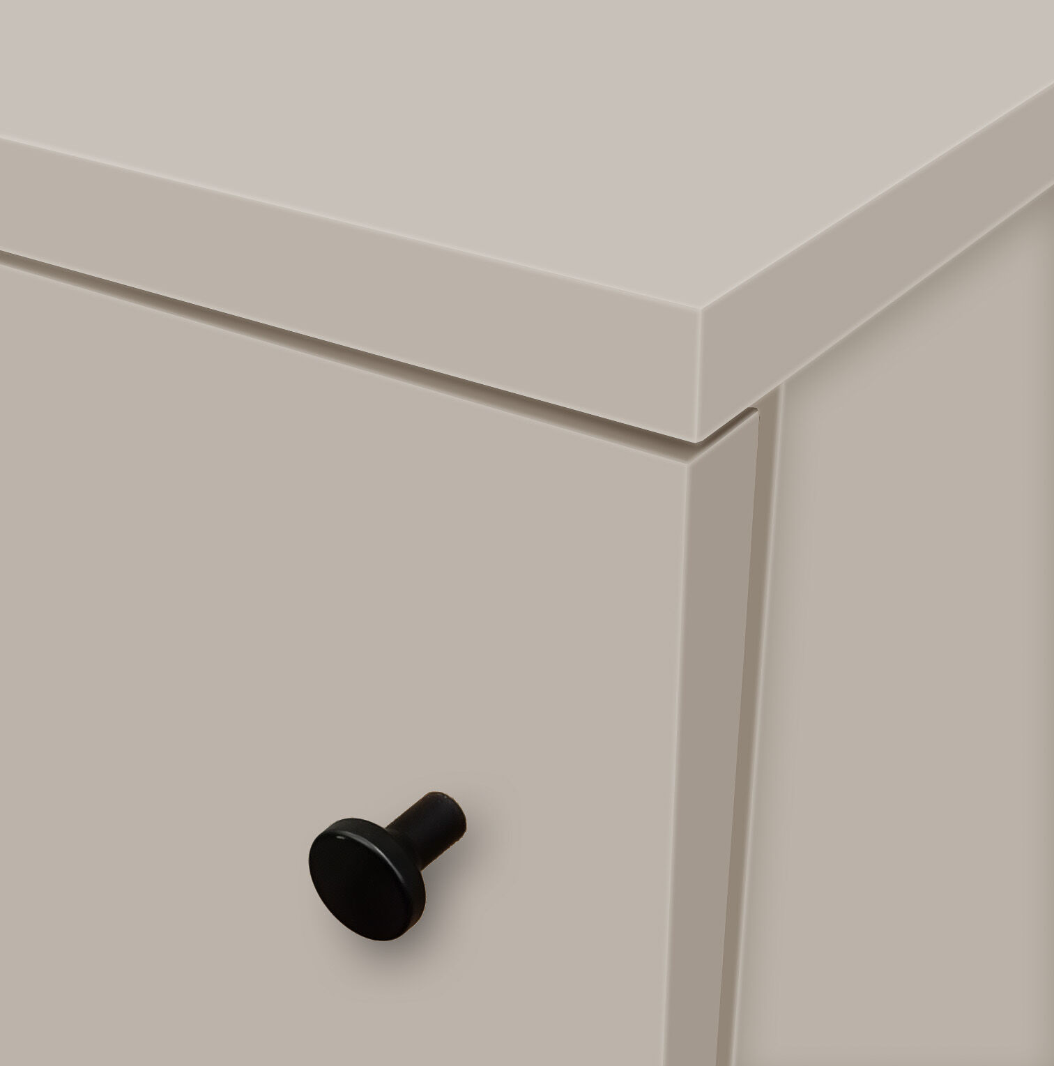 Küchenkasten, Schublade, Griff, Holzkorpus, Beige, Detailbild Bad Schrank Kiesel hängend