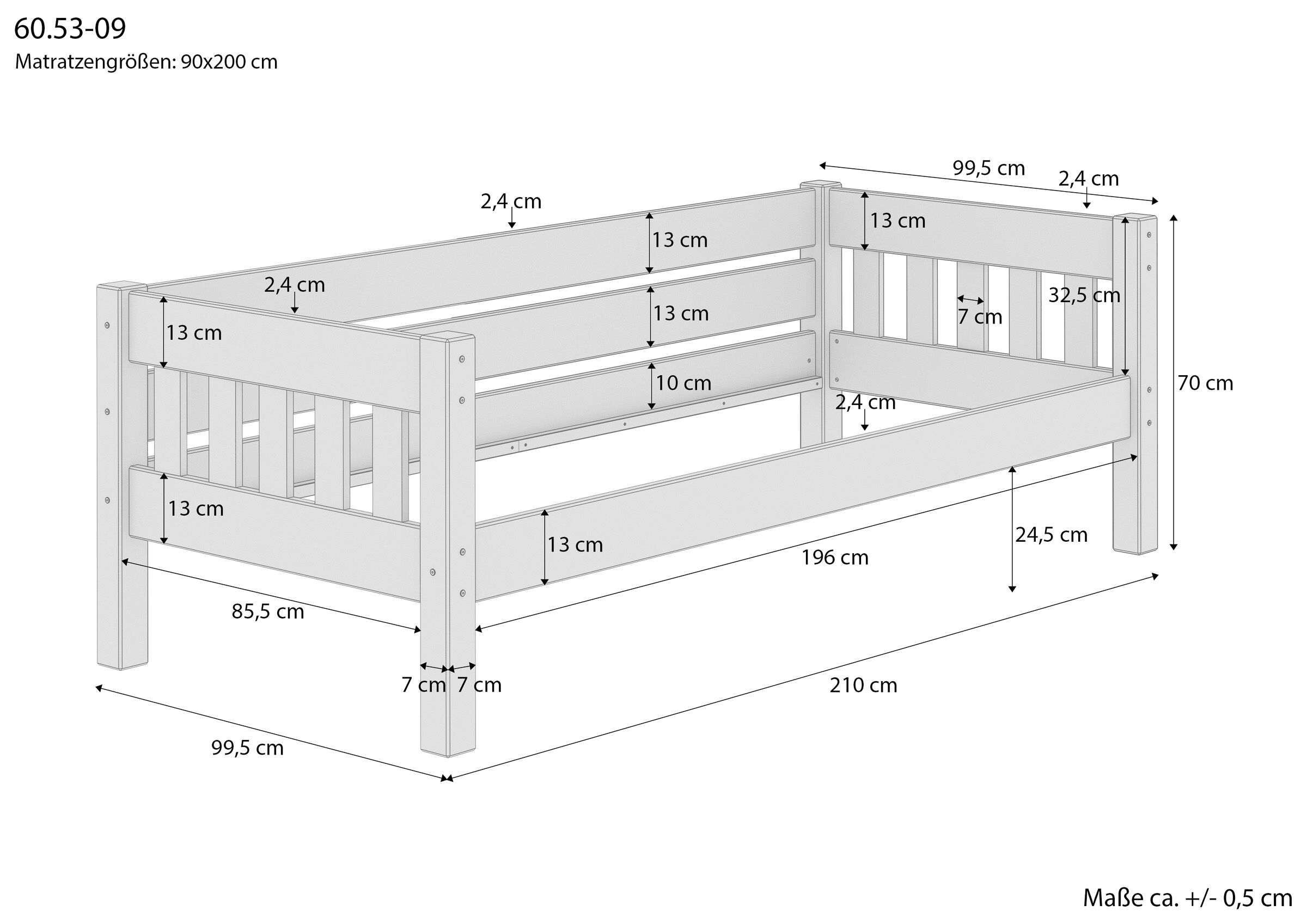 Kinderbett, Etagenbett, Holzbett, Graues Holz, Matratzenmaß-90x200, Skizze mit Maße