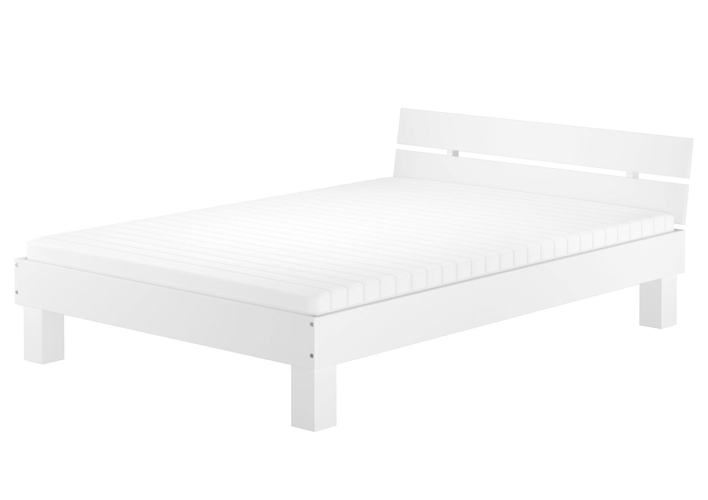Bettrahmen, Lattenrost, weiße Farbe, Holzstuhlbeine, Kastenbett, Elegantes Massivholzbett 160x200 mit Rollrost und Matratze