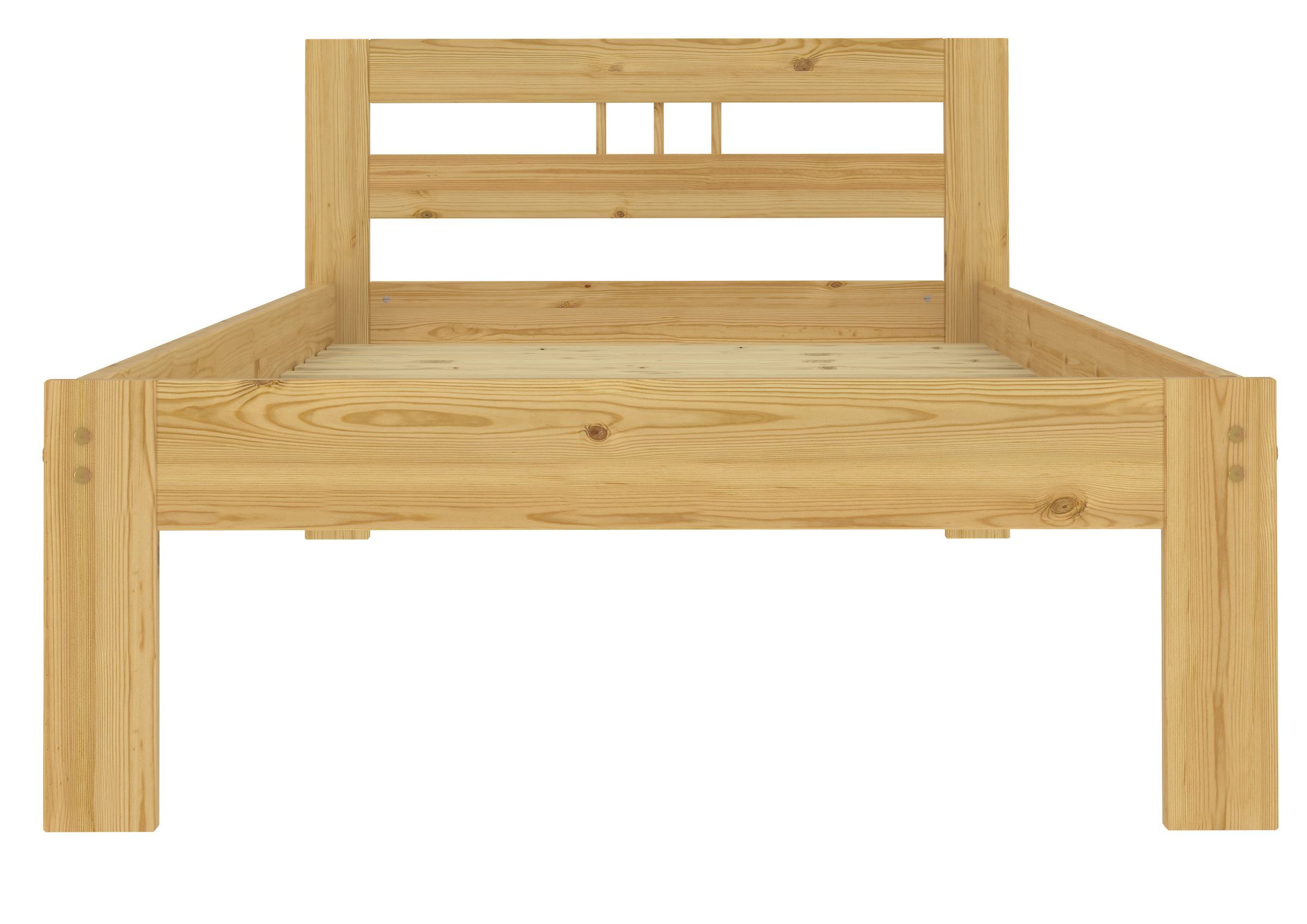 Holzbett, Kopfteil, Bettrahmen, Naturholz, Massivholz, Frontansicht Kiefer Bett natur