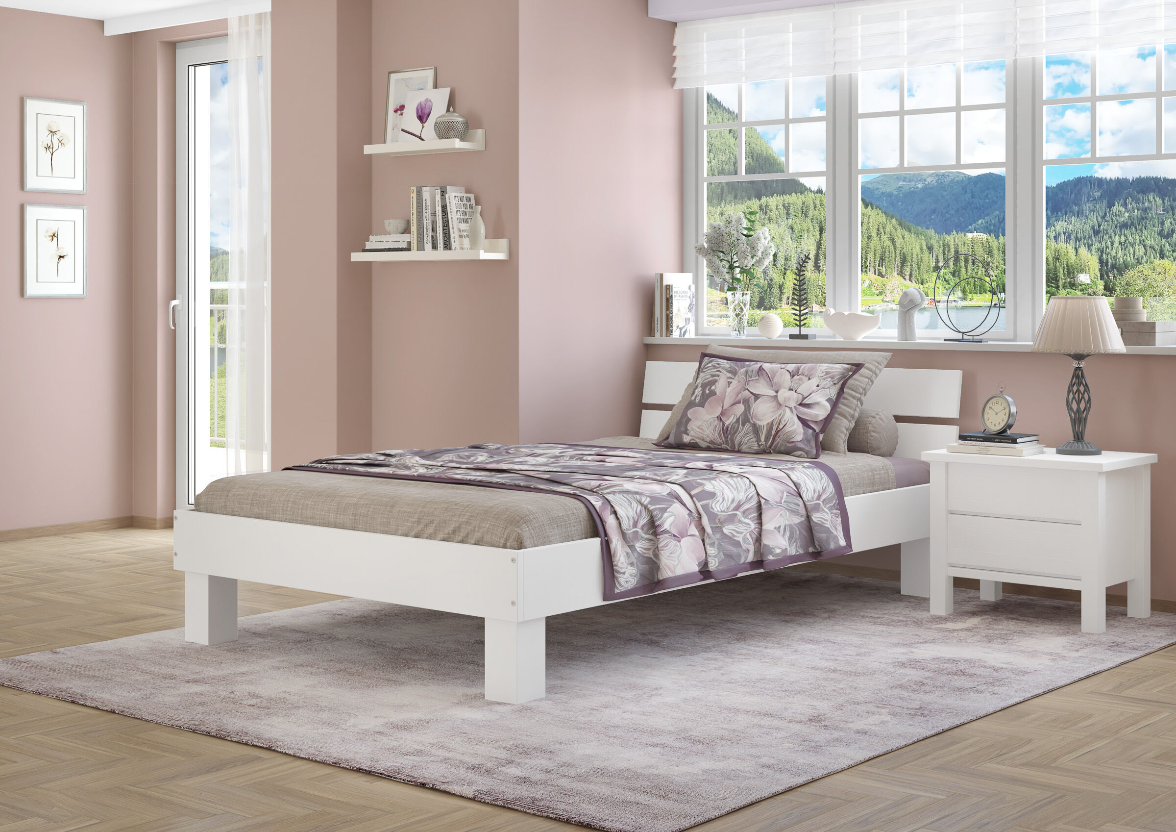 Bettgestell, weißes Bett, Kissenbezug, Pflegeleicht?, Rosa Wohnzimmer?, Robustes Echtholzbett 120x220 mit Kopflehne