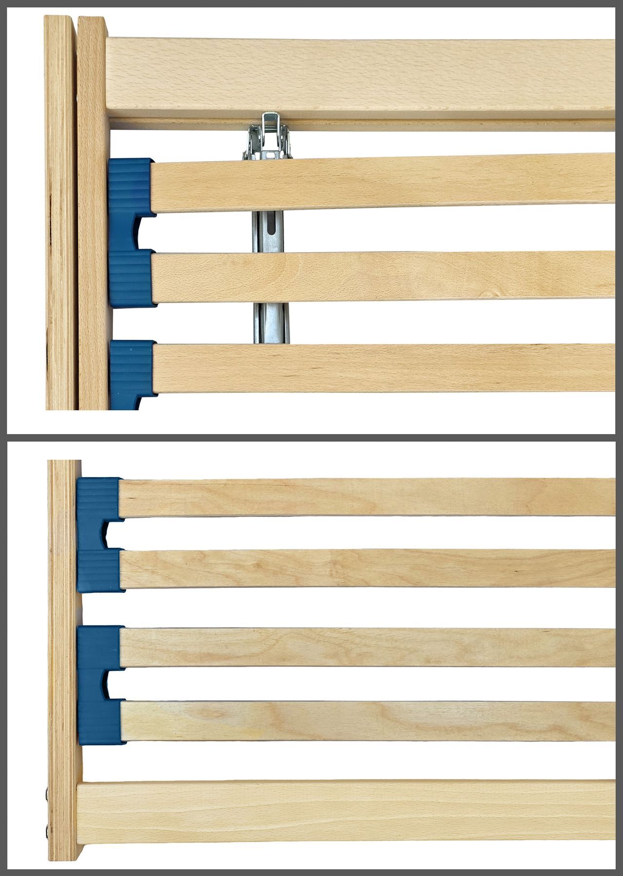 Holzlatten, Schiebetürscharnier, Blaue Klemmen, Holzlattenrahmen, Möbelbeschlag, Federholzrahmen verstellbar