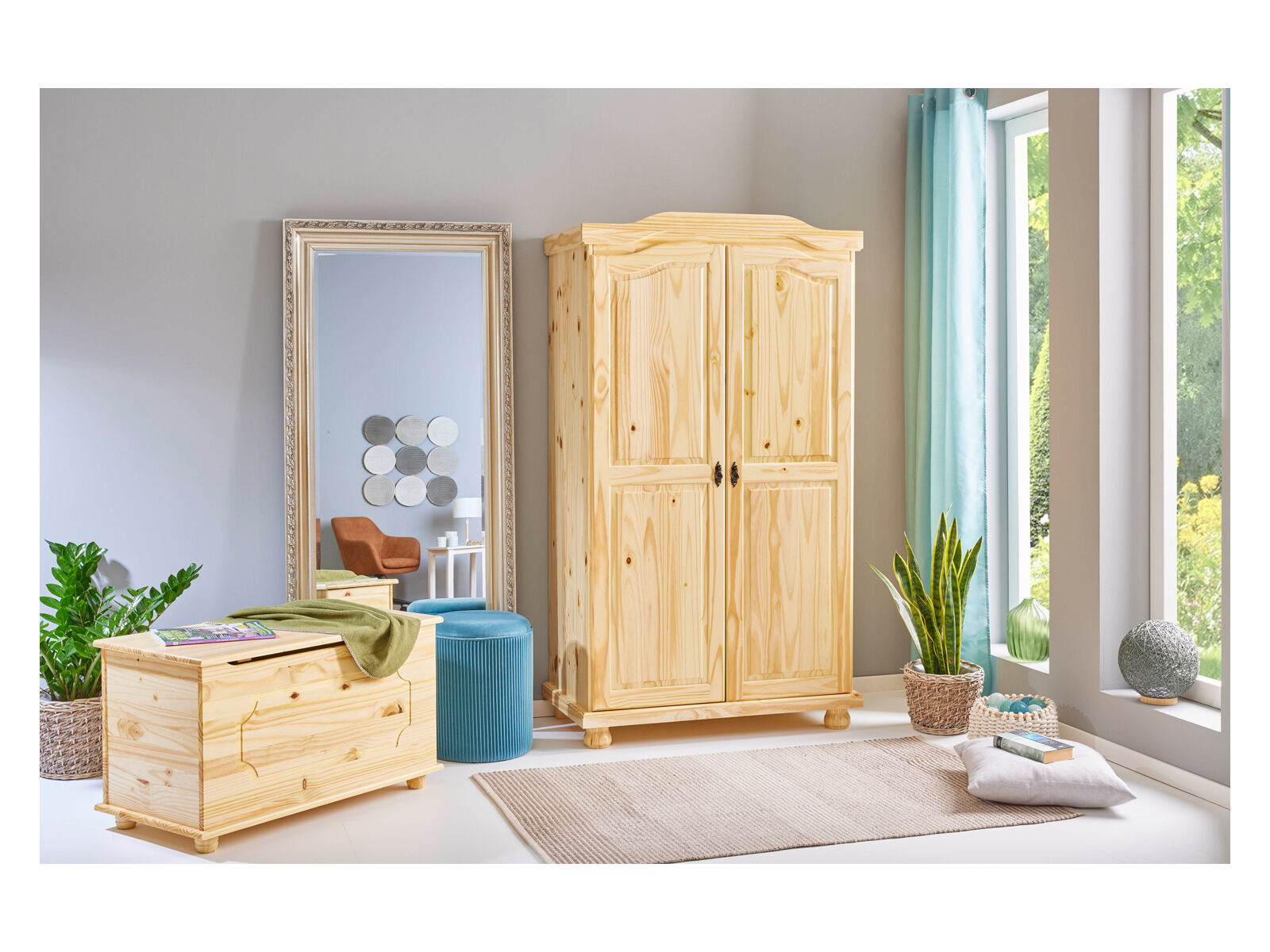 Kleiderschrank, Holz, Naturholz, Wohnzimmermöbel, Garderobe, Bauernschrank Genf natur