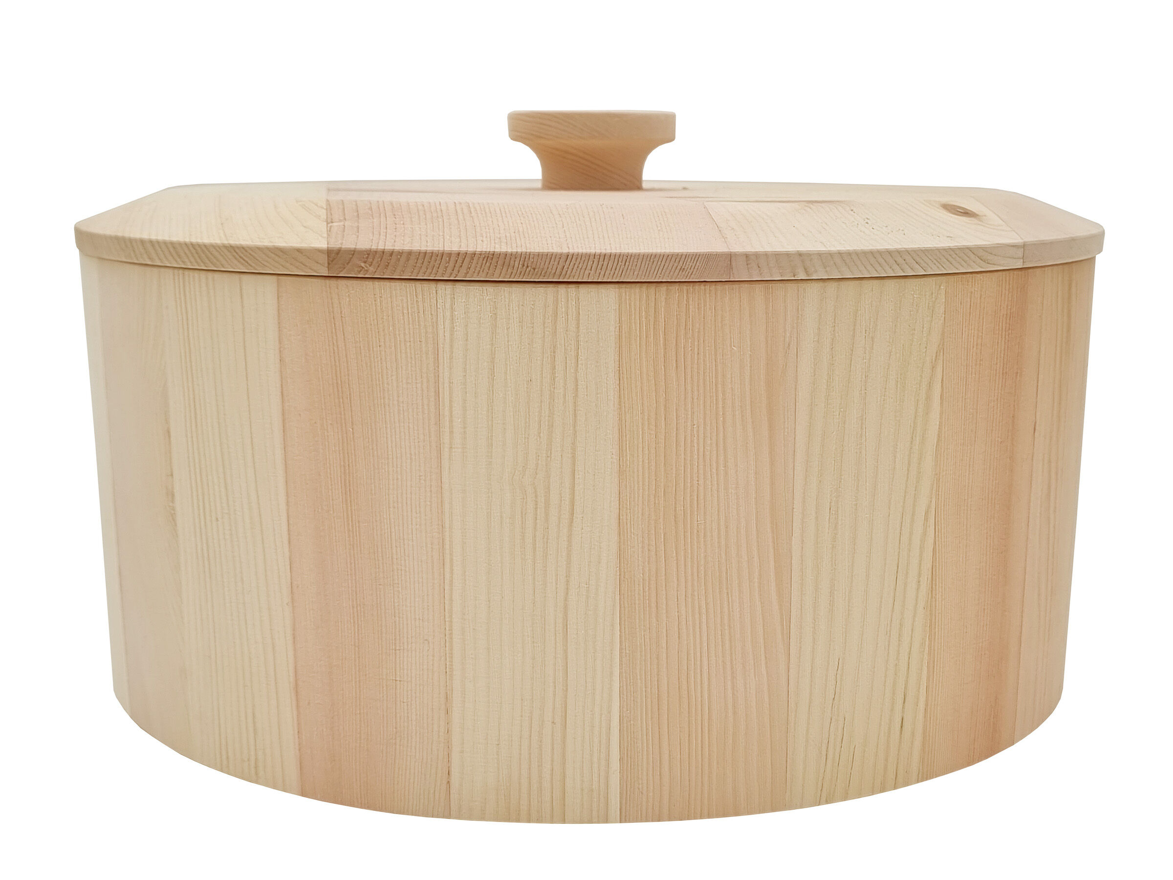 Holzkisengefäß, Schnittbox, Holzton, Deckel, Holzbehälter, Zirbenbrotkorb Frontansicht