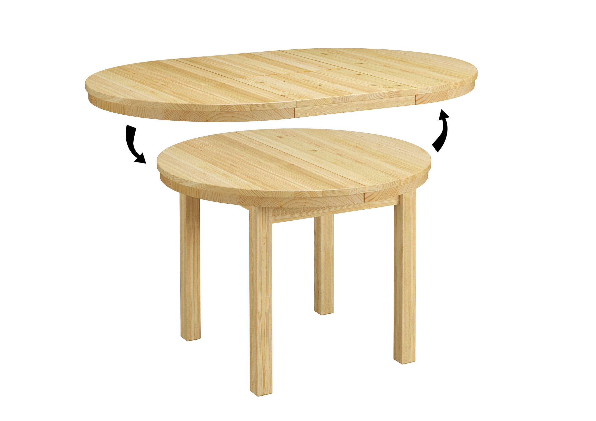 runder-tisch, aus-holz, naturholz, klappbar, runder-tisch, Verstellbarkeit des Tisches von Oval auf Rund
