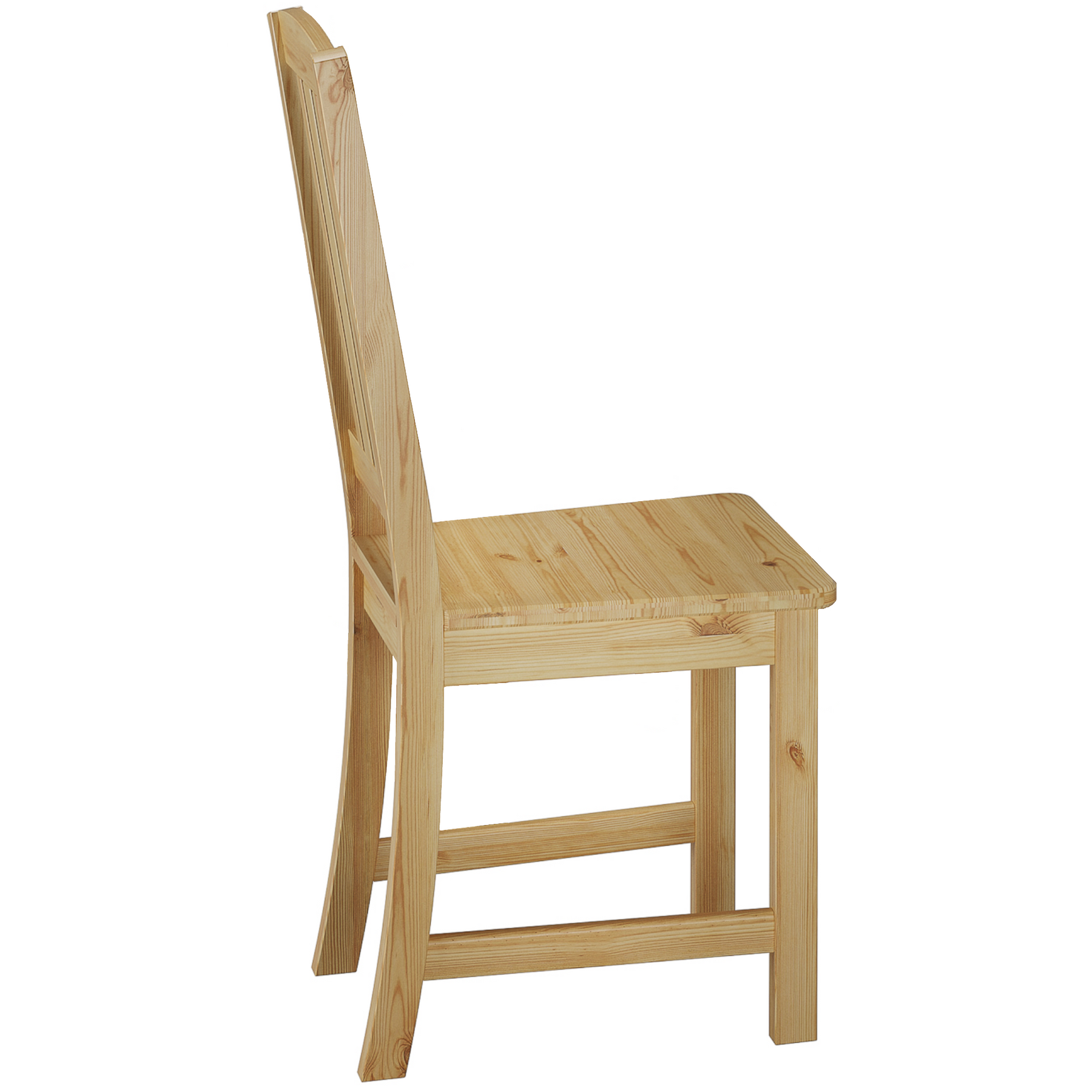 Stabiler Holzstuhl aus massiver Kiefer, Modell 22, klar lackiert, modernes Design - hohe Lehne mit Längsstreben Stabiler Holzstuhl aus massiver Kiefer, Modell 22, klar lackiert, modernes Design - hohe Lehne mit Längsstreben