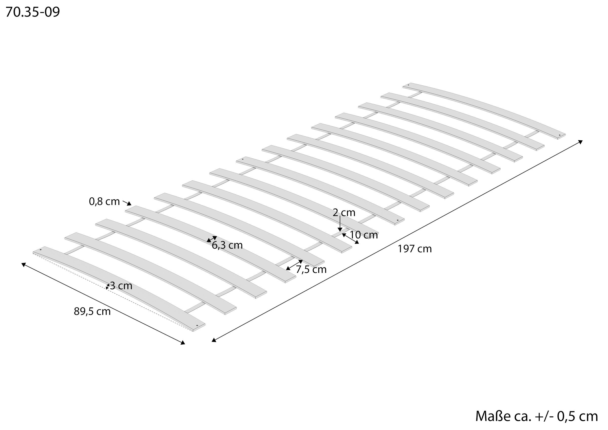 Grillroste, Holzrahmen, Latten, Bettgestell, Maße, Maße des Rollrostes aus Buche-/Birkenfederleisten 90x200
