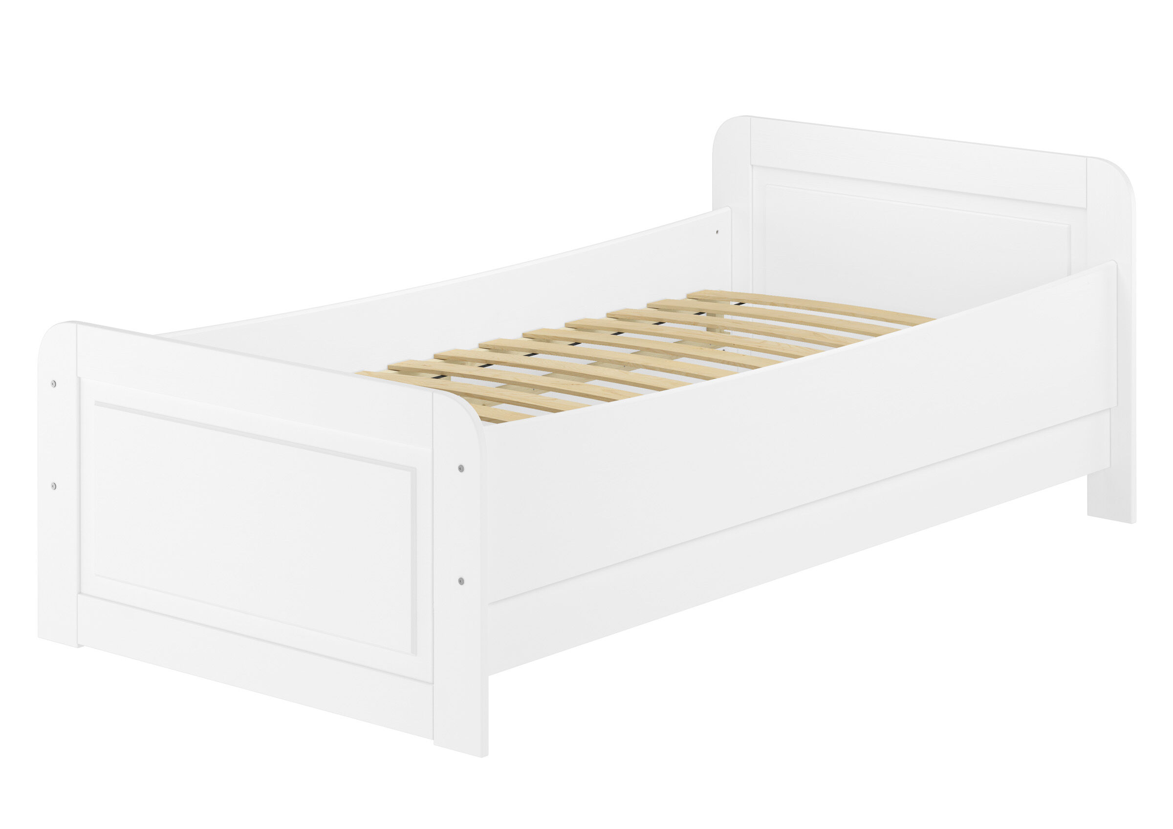 Kinderbett, Holzbett, weiß, Rohholzlatten, Einzelbett, Klassisches Bett Kiefer weiß 90x200 mit Federleisten