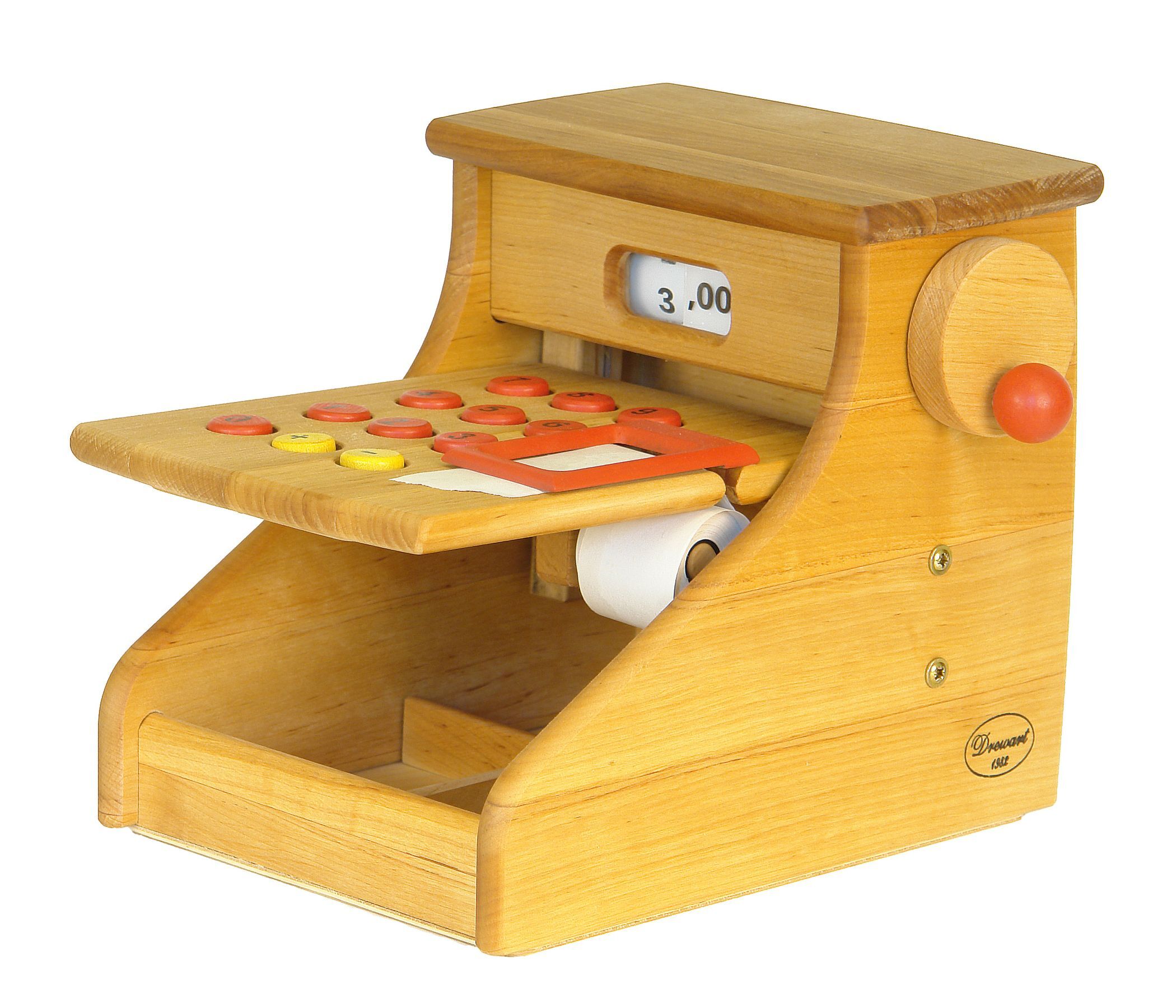 Holzspielzeug, Kasse, Kinderkasse, Rechenwerk, Rollpapier, Spielzeugkasse aus Holz