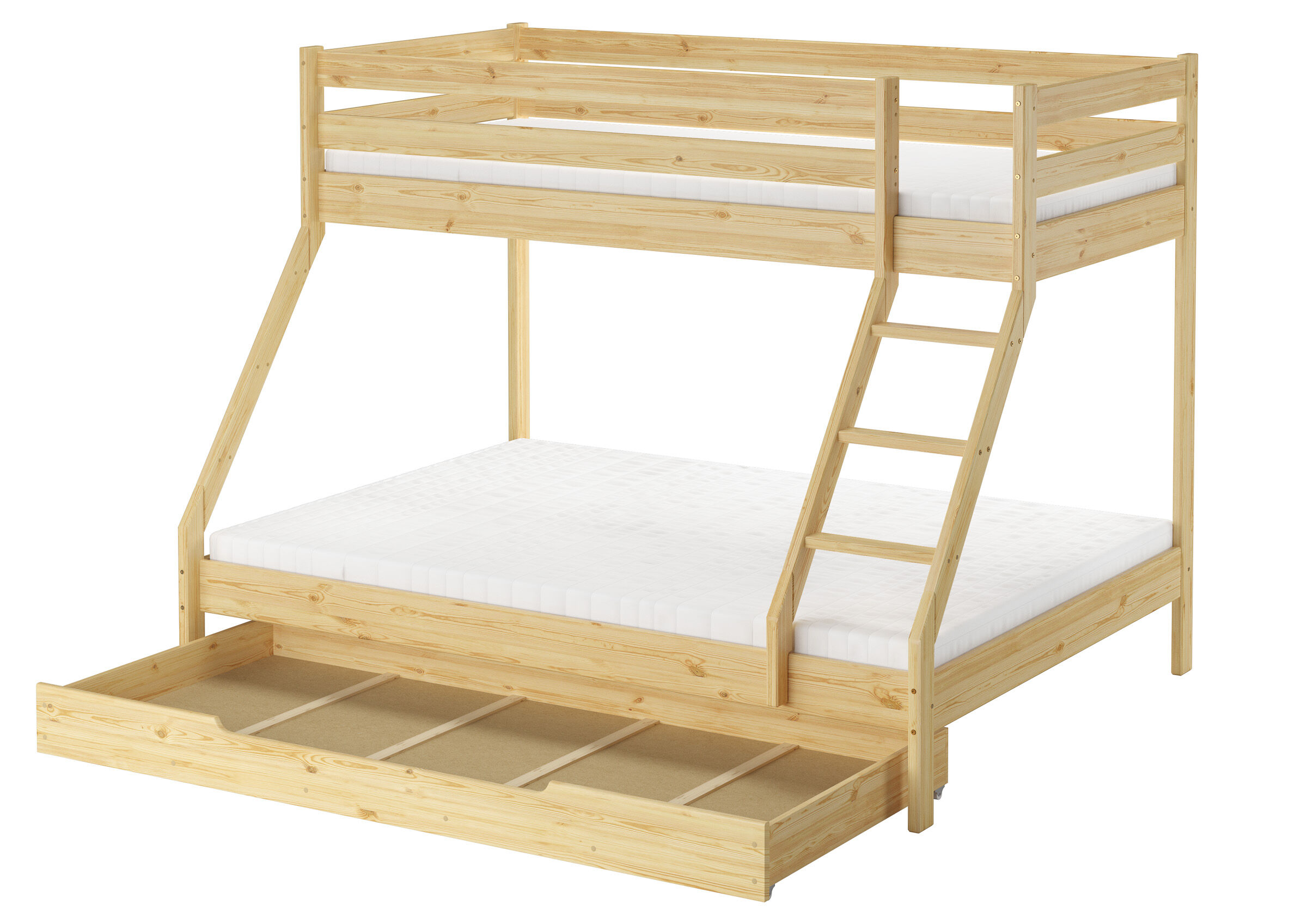 Etagenbett, Holzbett, Kinderbett, Aufklappbett, Lattenrost-Kasten, Bettkasten S1 passend zum Etagenbett