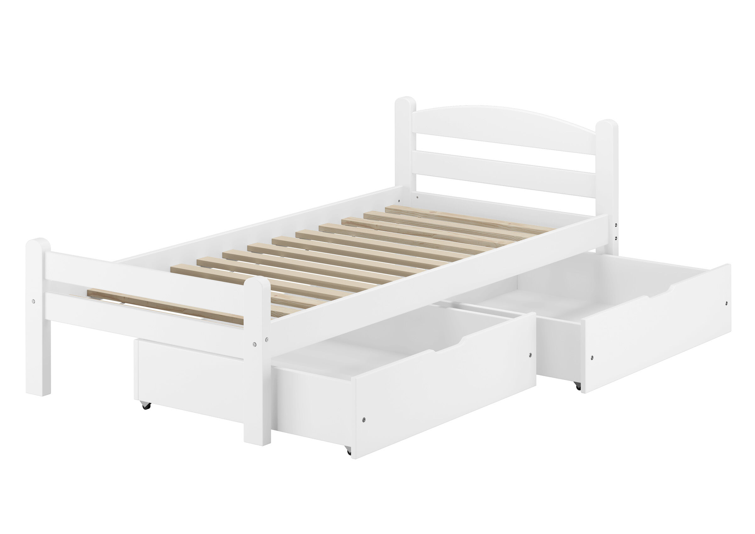 Kinderbett, Ausziehwanne, Weiß, Holzlatten, Schublade, Kinderbett mit Rost und Boxen