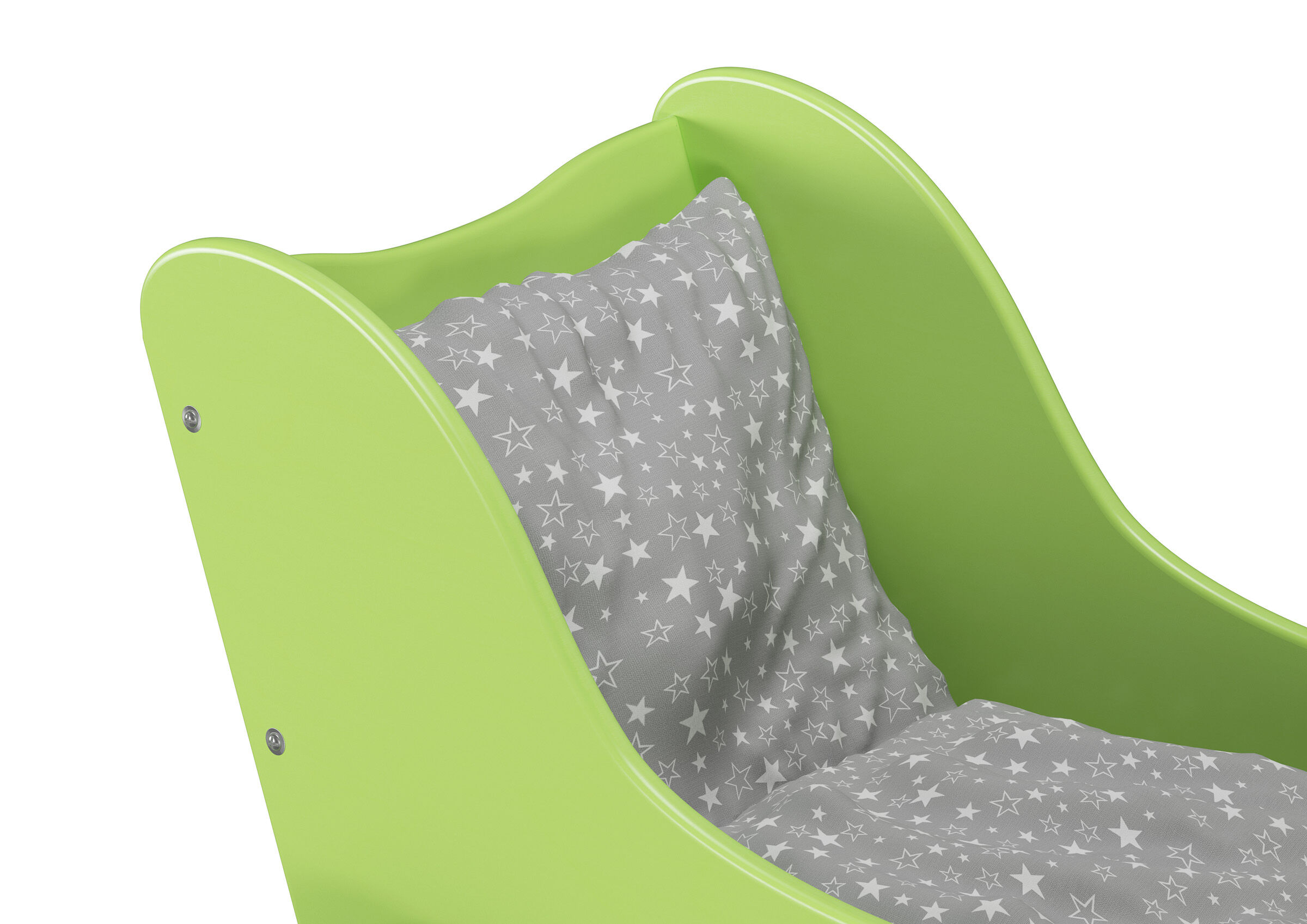 Kinderstuhl, Grün, gekrümmte Armlehnen, Sternenmuster, gepolsterte Sitzfläche, grüner Puppenwagen-Kleinkinder