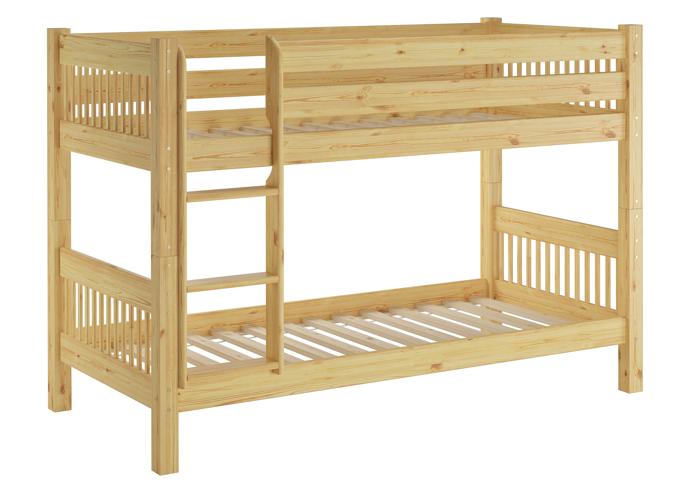 Etagenbett, Holzbett, Kiefer, Stockbettt, Leiterbett, Kinderetagenbett teilbar Kiefer natur mit Lattenrost