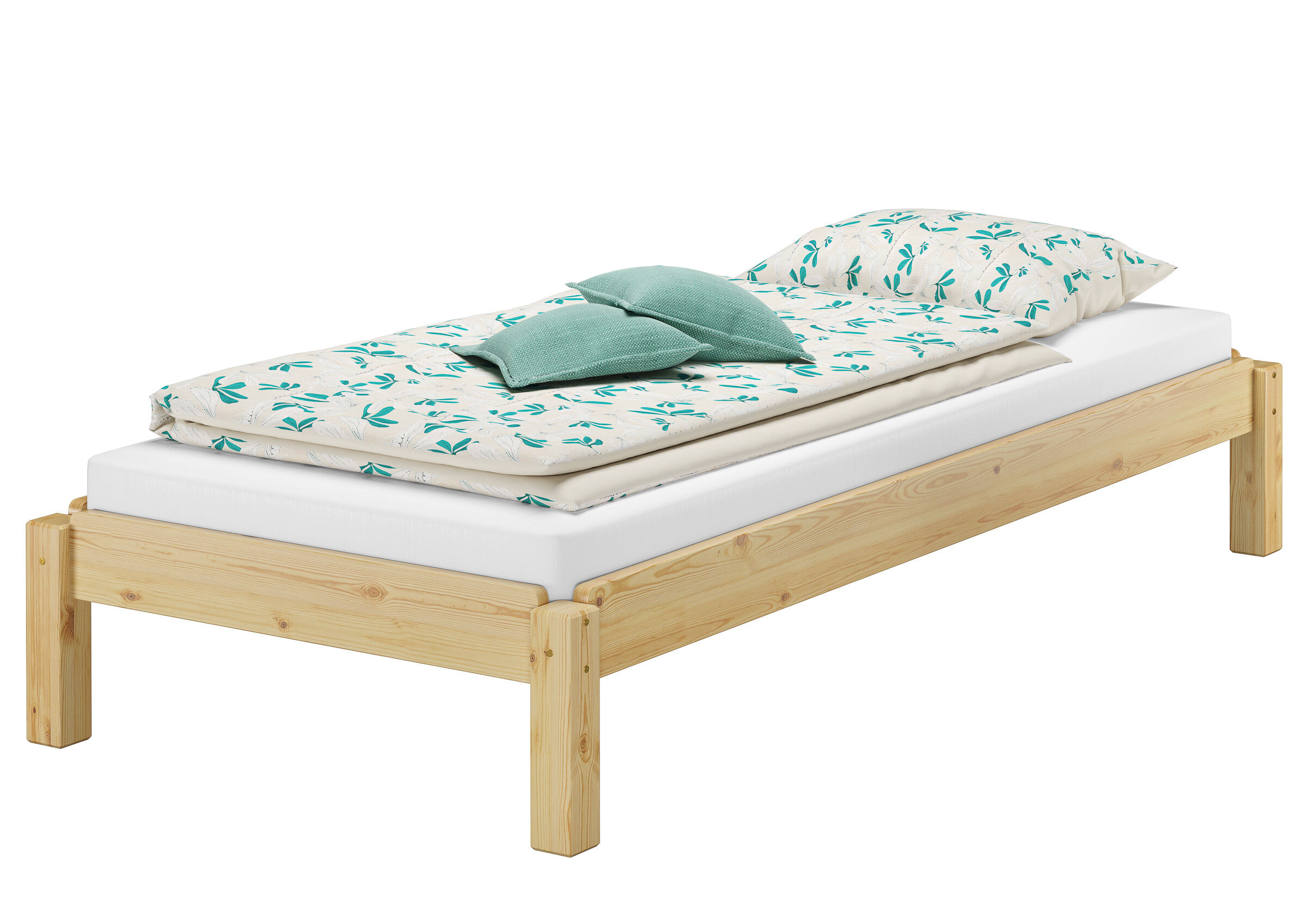 Kinderbett, Holzbett, Bettrahmen, Matratze, Bettwäsche-Set, Stapelbett Kiefer natur