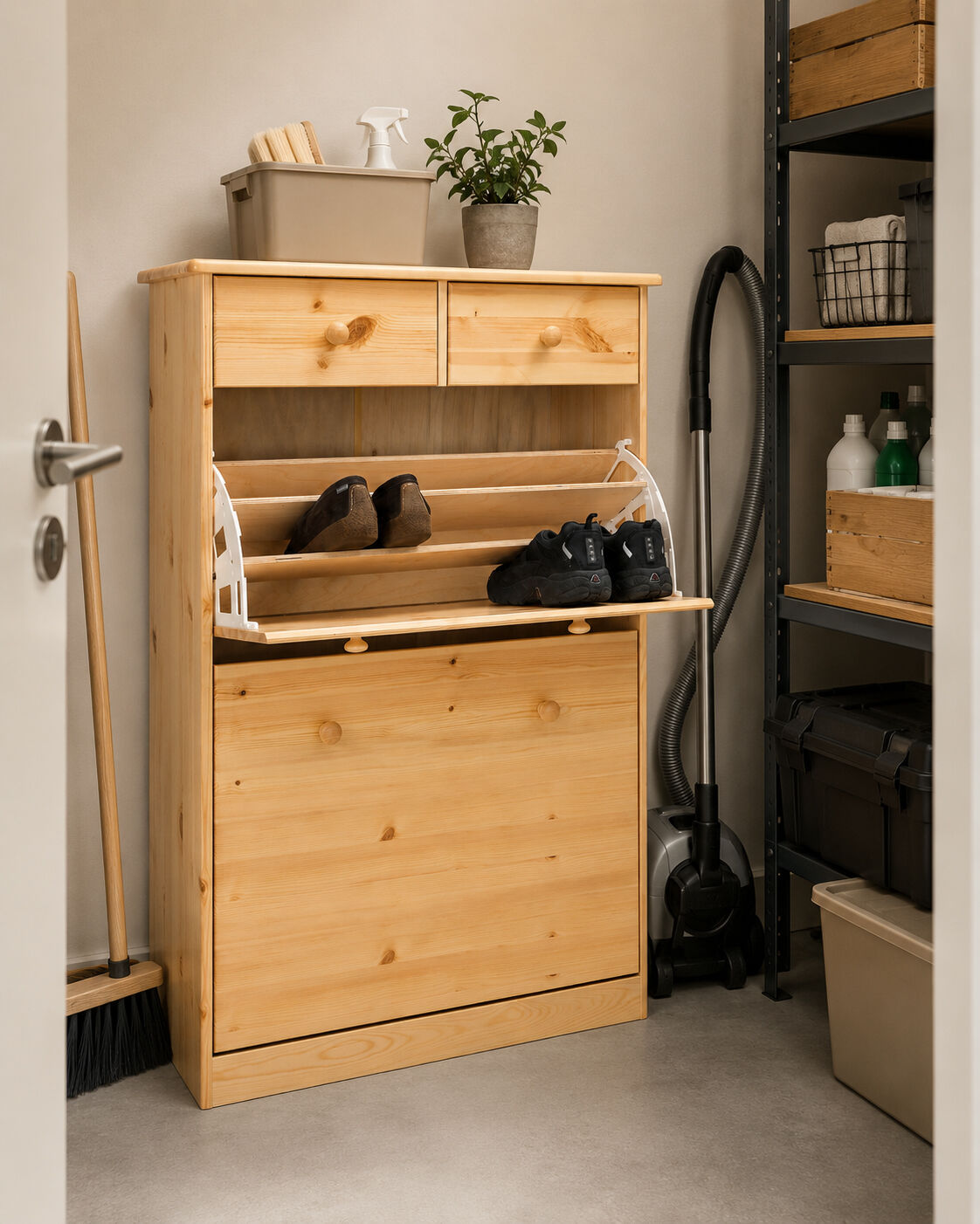 Schuhregal, Holzschrank, Schuhaufbewahrung, Schuhorganisator, Waschküchen-Schrank, Schuhregal im Abstellraum