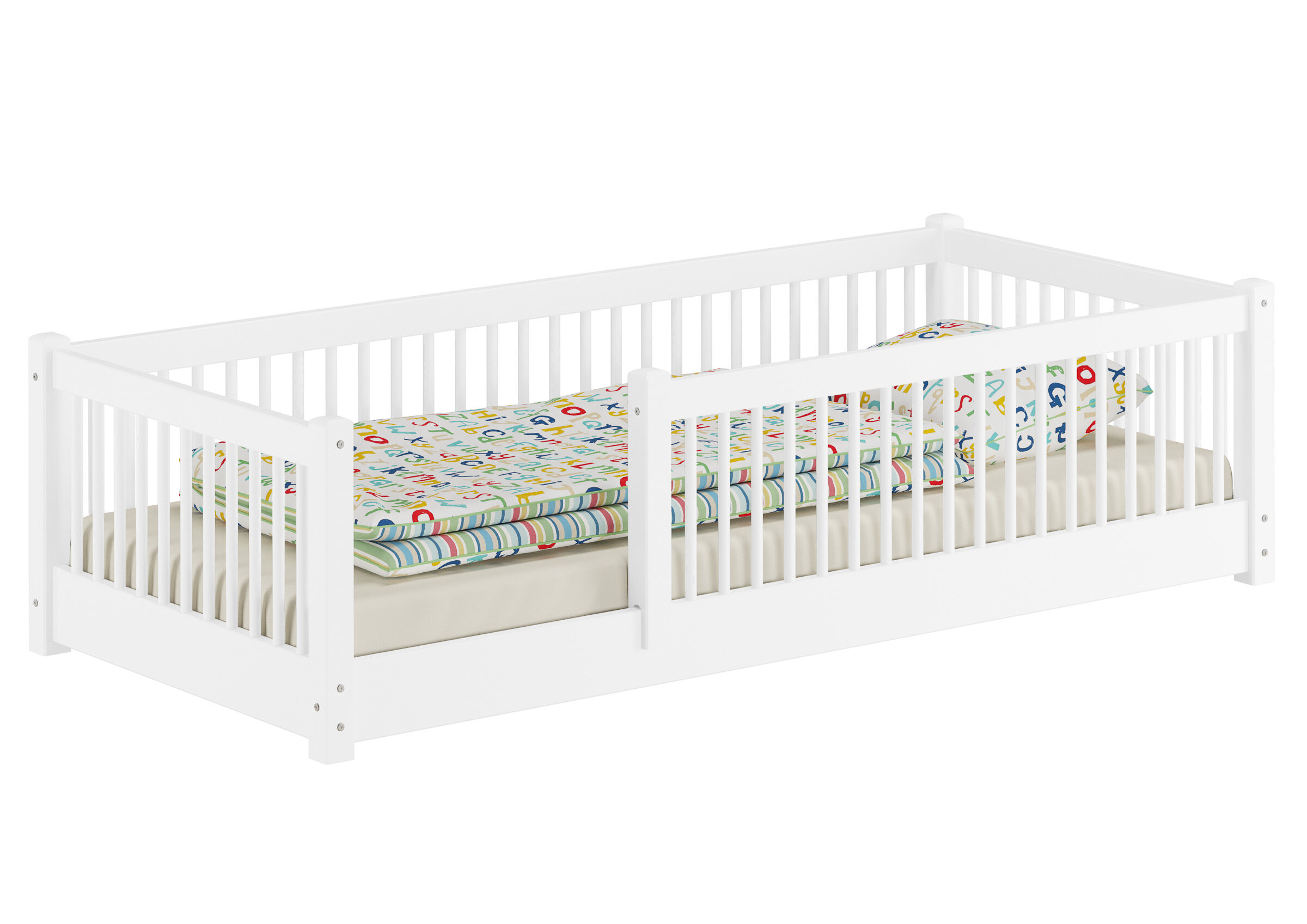 Babykínd setzling?, white crib, convertible crib, slats, mattress included, Kinderbett mit Gitter
