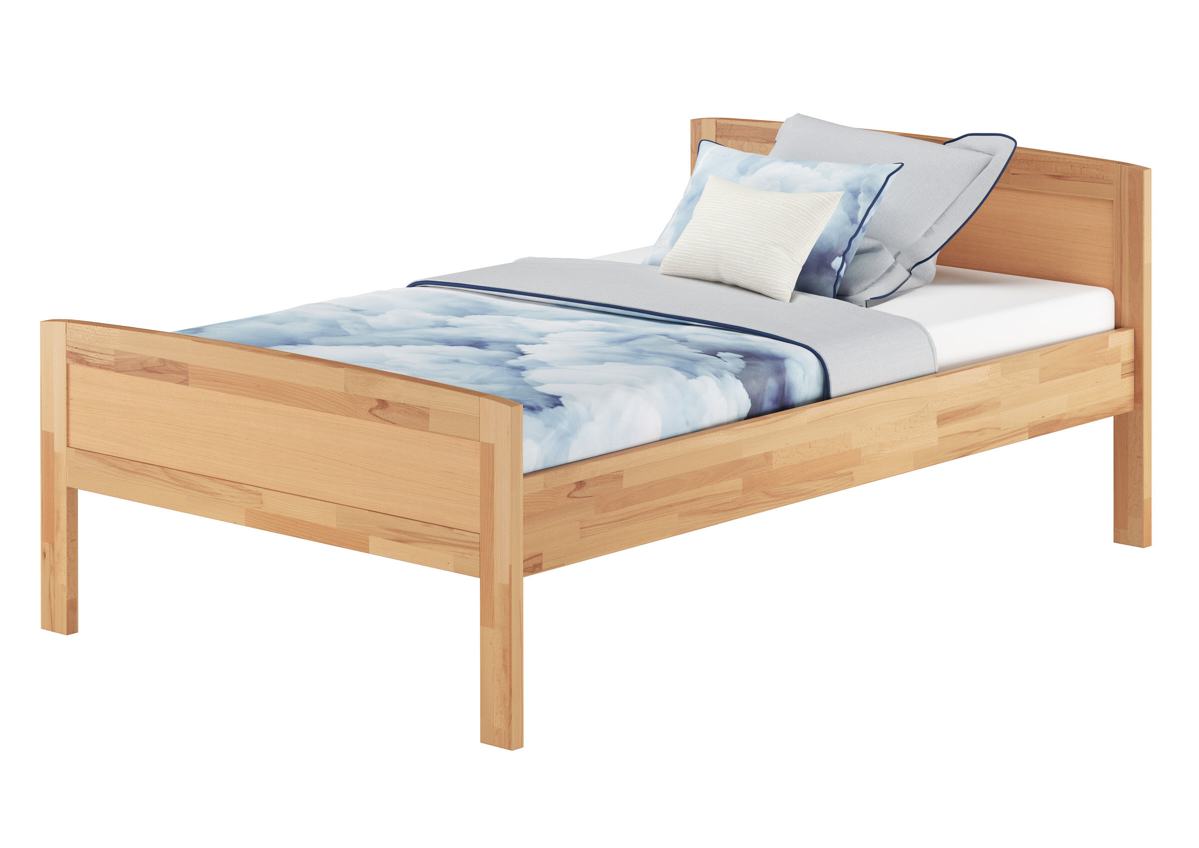 Holzbettgestell, Holzrahmenbett, Bett aus Holz, Bettgestell, Bedruckt Blaue Wolken,