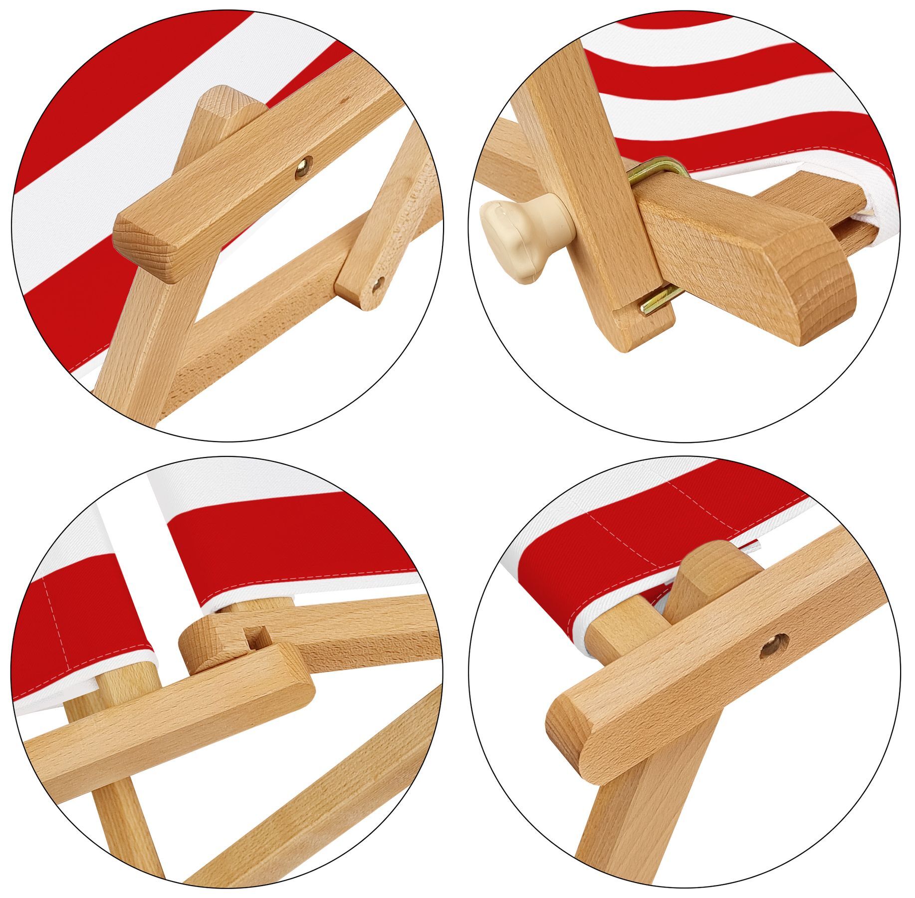 Detailbild des Rahmens und der Stofffarbe rot/weiß