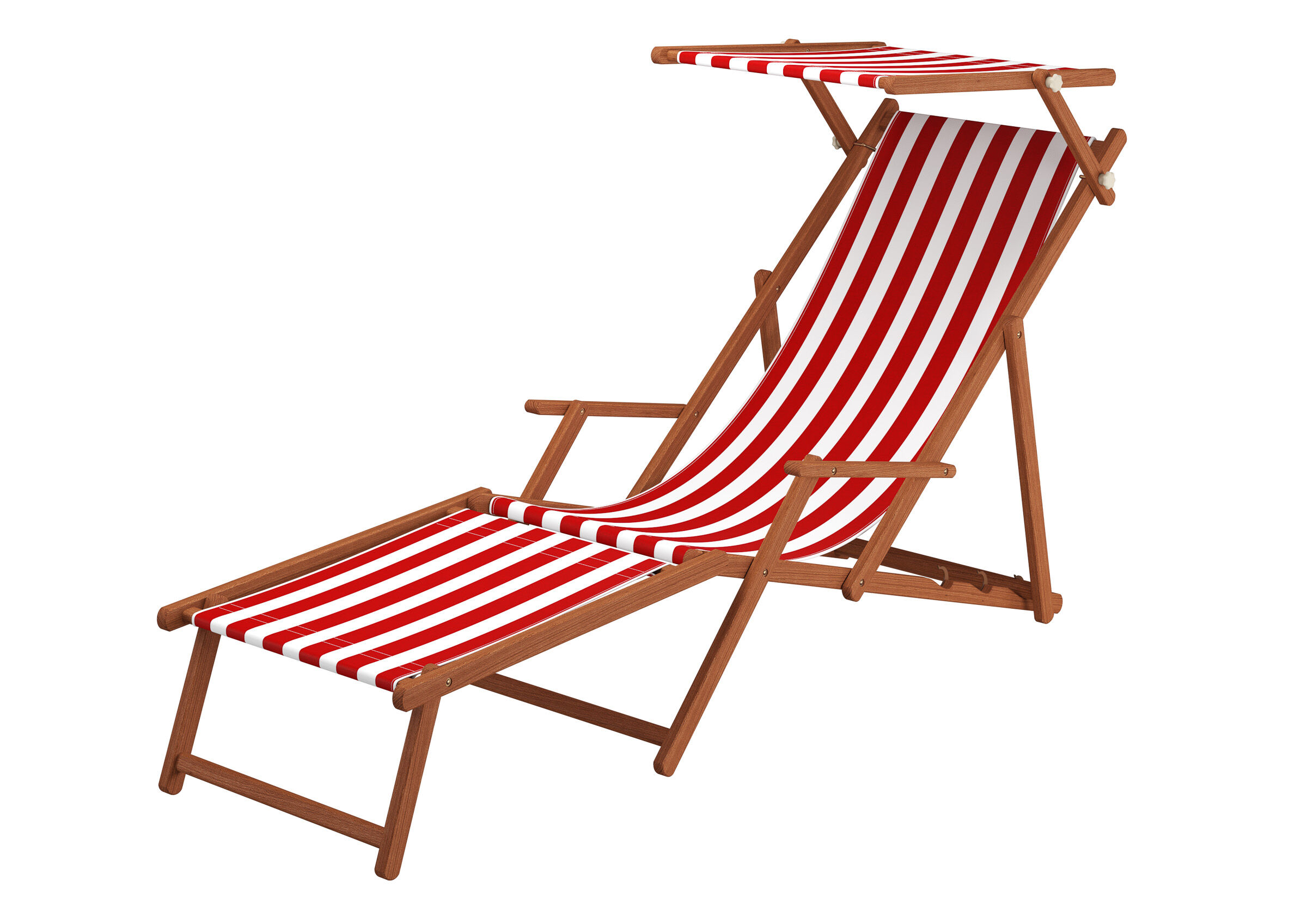 Strandkorb, Holz, Rot-Weiß, Sonnenliege, Gestell aus Holz, Strandliege mit Sonnendach und Fußteil