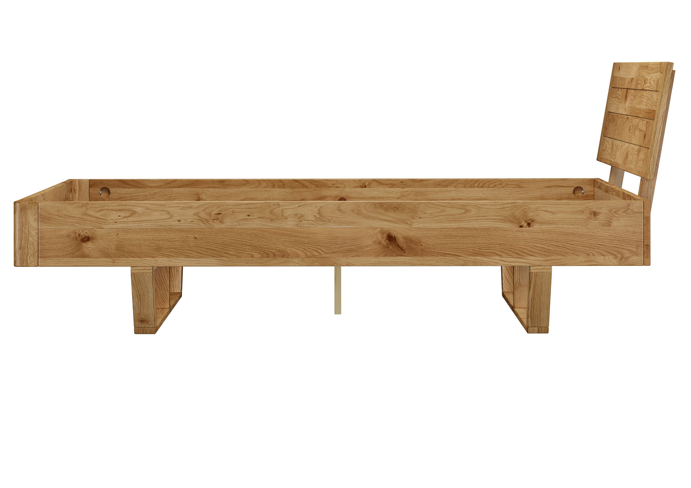 holz, holzbank, holzbankbett, massivholz, bettgestell, Detailbild des Schwebebettes 180x200