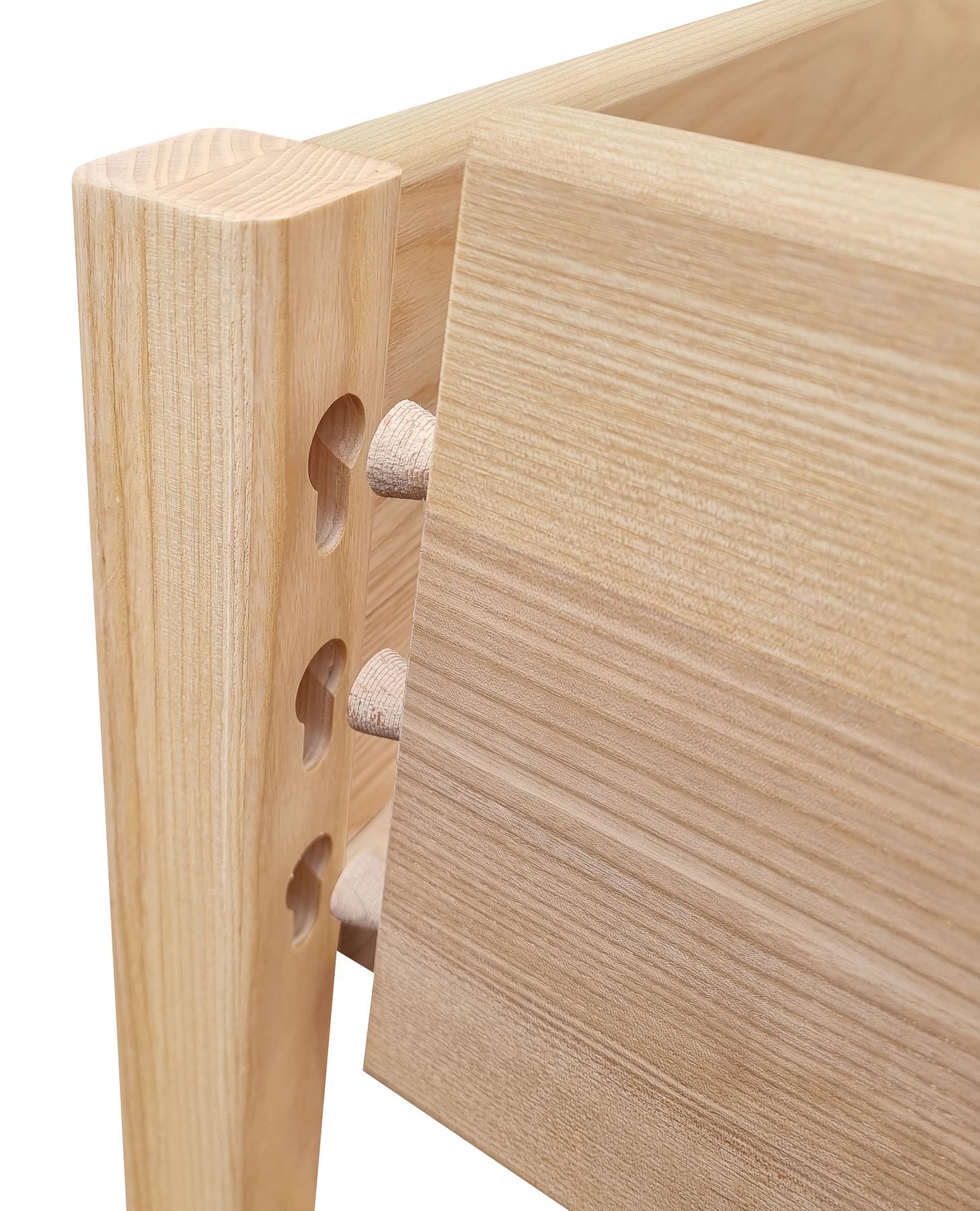 Holzschrank, Schubkasten, Holzstifte, Holzverbindung, Naturholz, Eckverbindung Esche