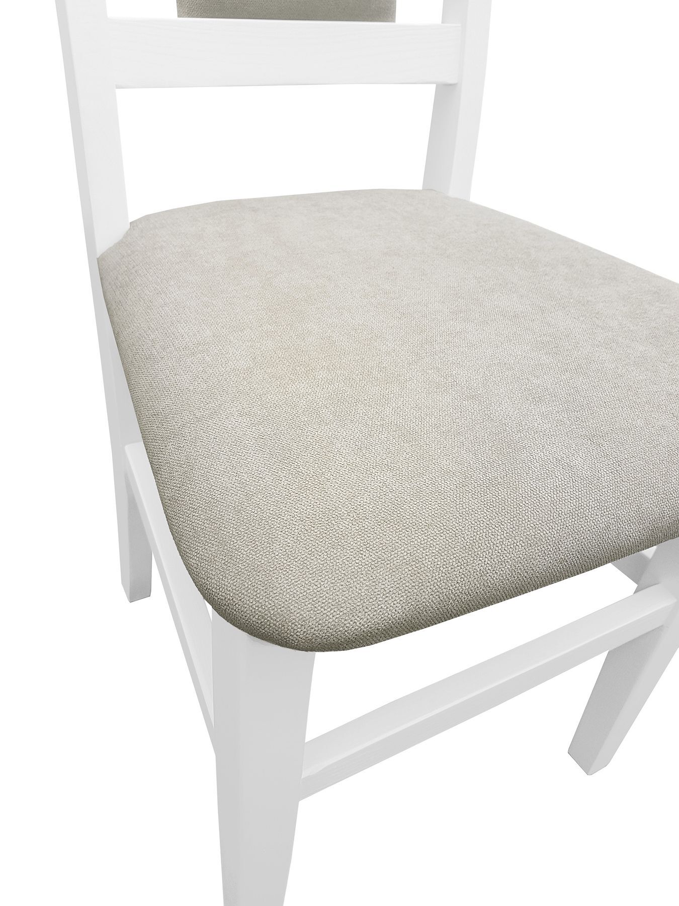 Stuhl, Sitzkissen, Beige, Holzstuhl, weiße Farbe, Detail taupe weiß Stuhl