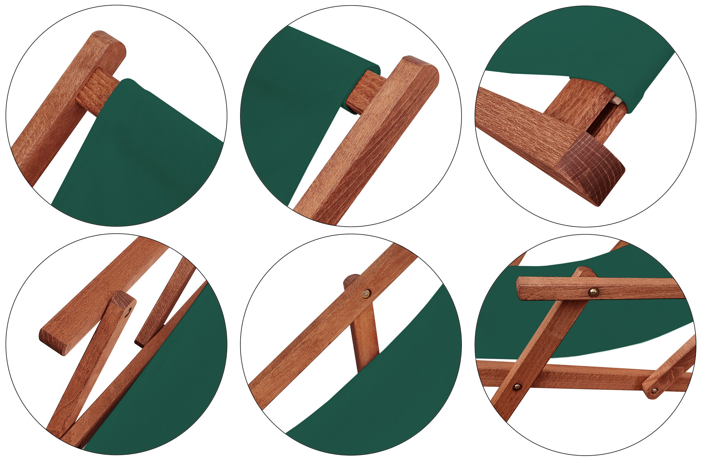 Holz, grüner Stoff, Klappstuhl, Rahmen, Holzstuhl, Detailbild des Sitzstoffs und dunklen Buche-Gestells