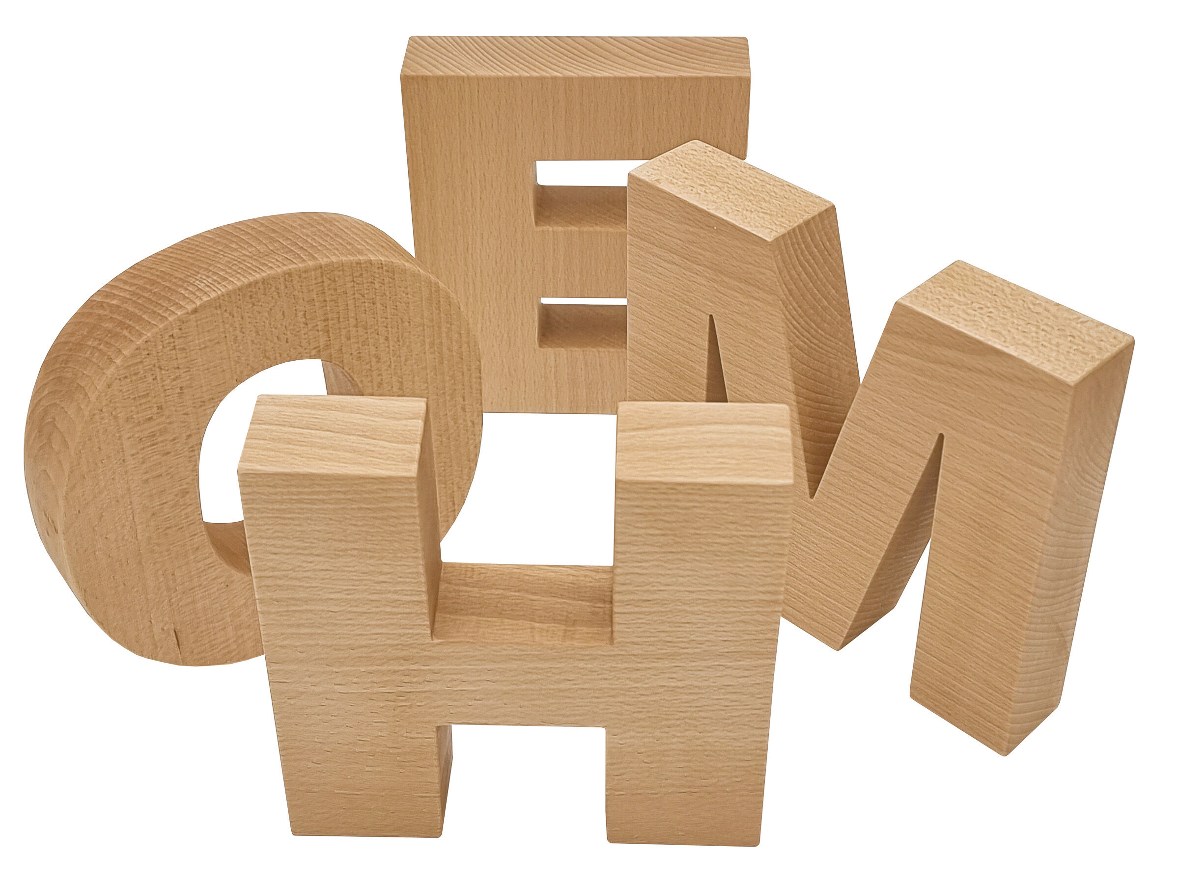 Holzbuchstaben, Buchstaben, Holz, Holzspielzeug, Dekoration, Kreative Anordnung der Schrift Home