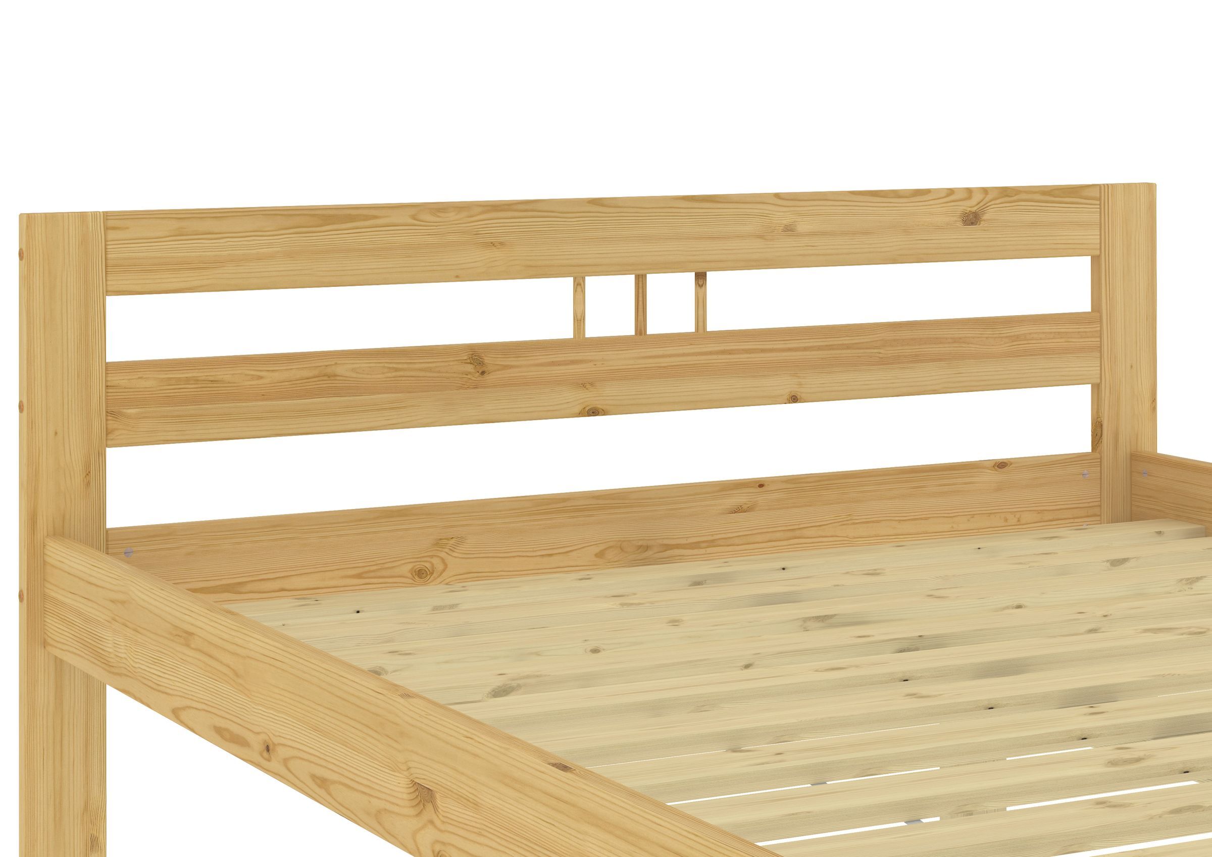 Holzbett, Stockbett, Kiefer, Massivholz, Lattenrost, Detailbild Kiefer Bett natur Kopfteil