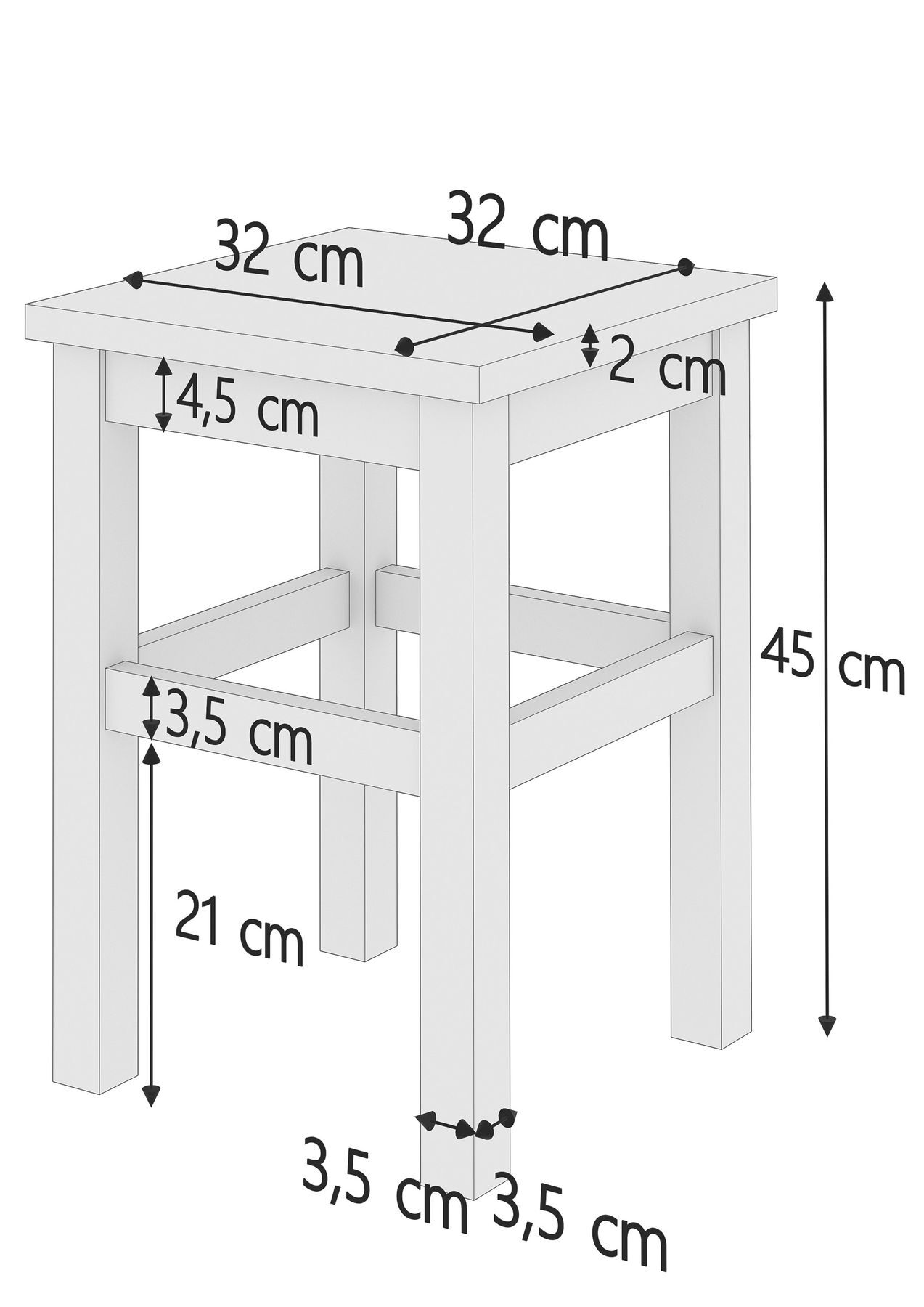 Hocker, Stuhl, Holz, Maße, Holzstuhl, Maße des Hockers
