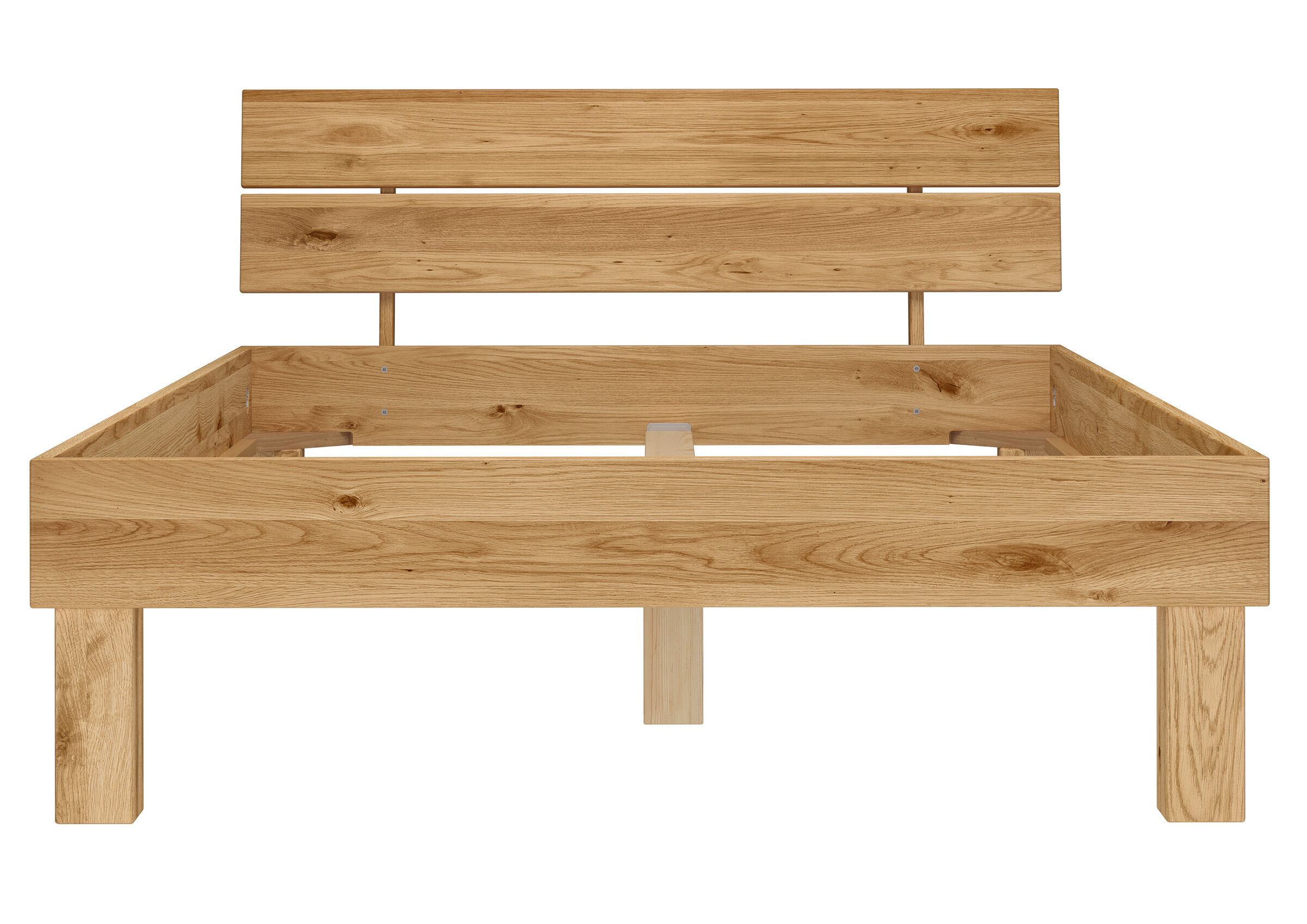 Holzbett, Bettgestell, Holzlatten, Kopfteil aus Holz, Fram Bett, Massivholzbett Eiche 120x200 von vorne