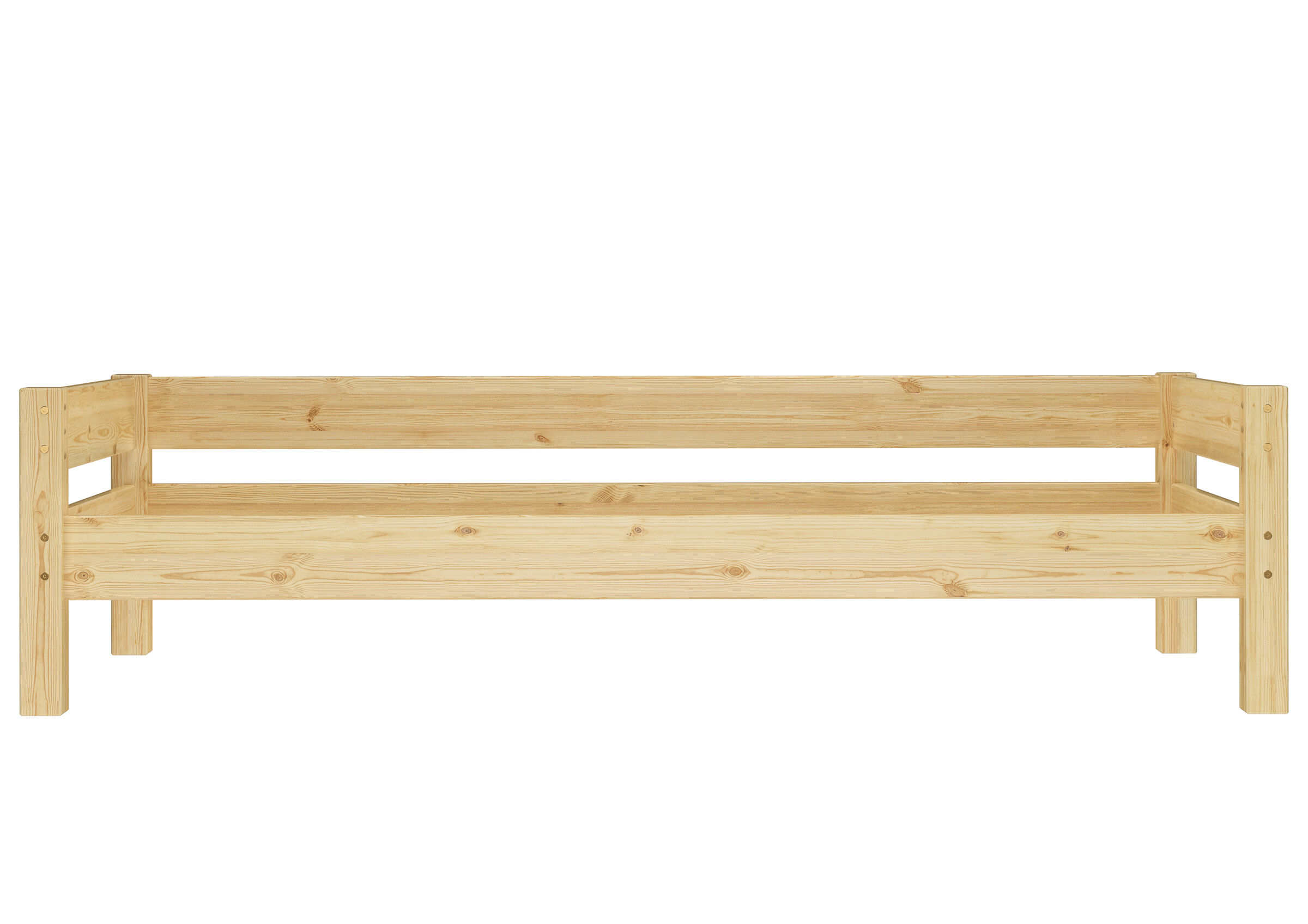 Holzbett, Holzbettgestell, Kiefernholz, Einlegeboden, Rankbett, Seitenansicht Kinderbett Kiefer natur ohne Zubehör
