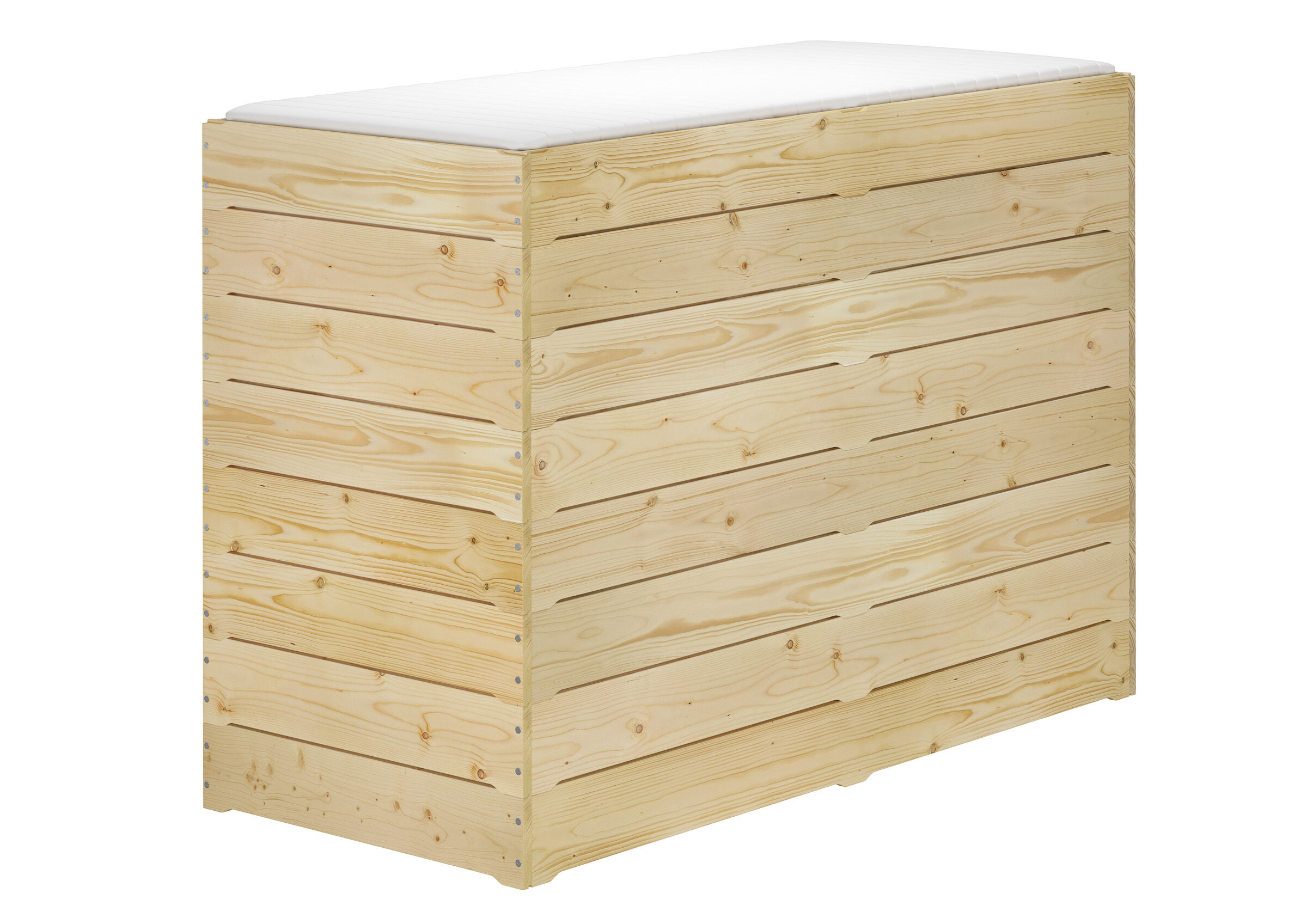 holz, holzkommode, holzbox, pallethöhe, auflage-matratze, Robustes Fichtenbett 80x200 stapelbar