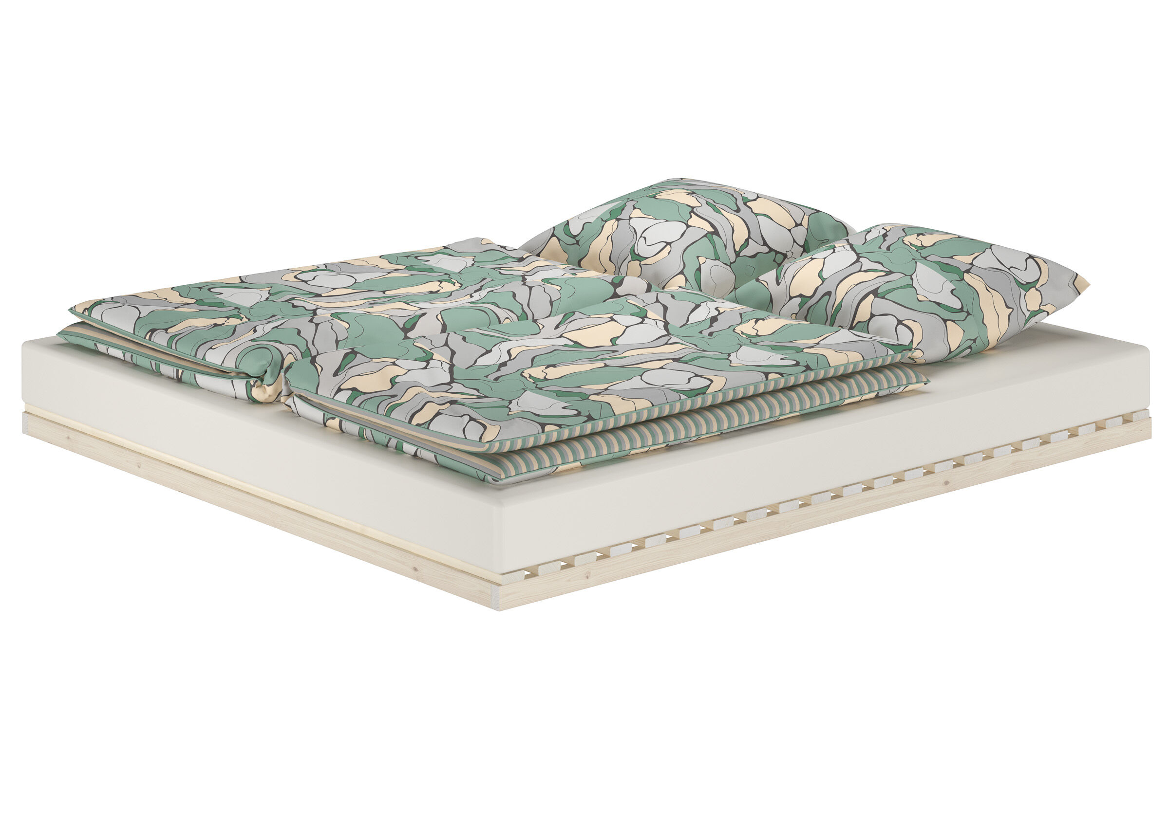 Betttuch, Bettwäsche, Muster, Flachbett, Holzbett, Bodenbett metallfrei