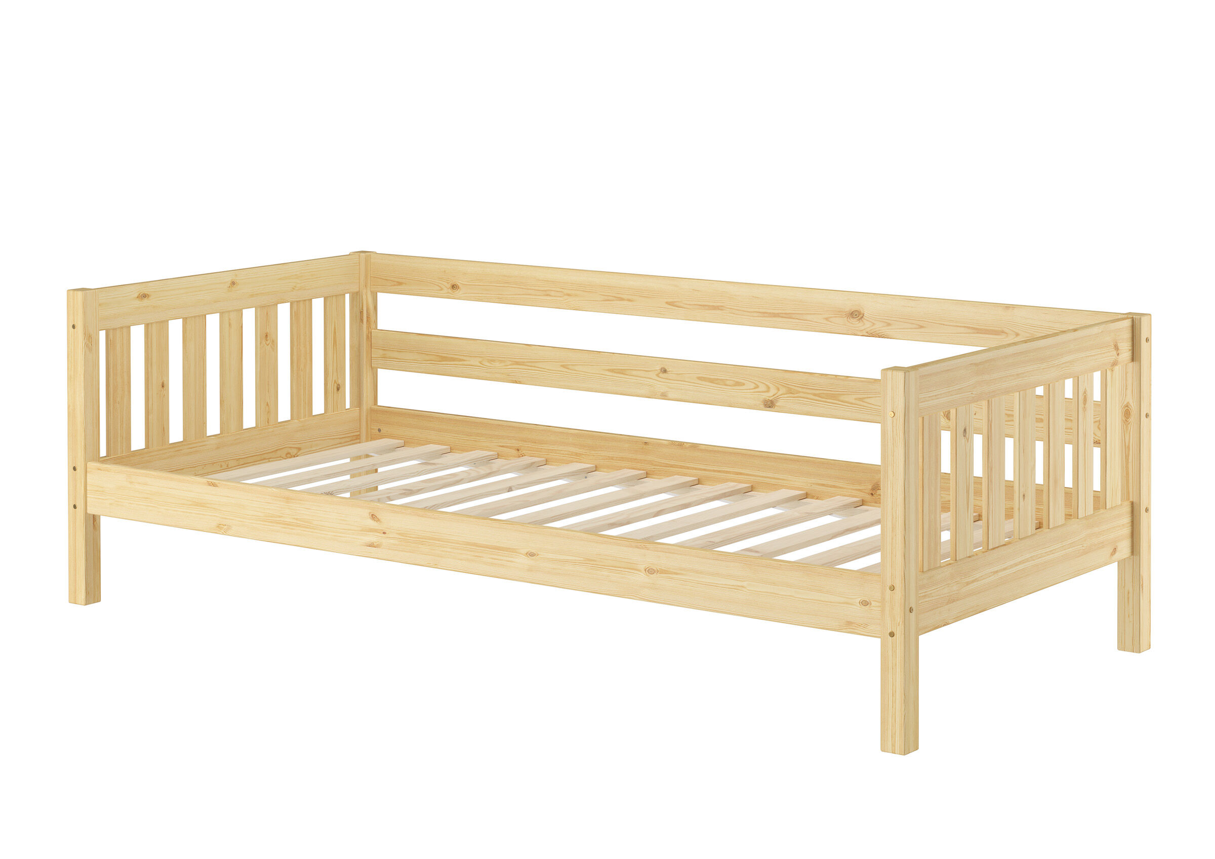 Holzbett, Kinderbett, Kiefernholz, Lattenrost, Naturholz, niedriges Kinderbett mit Lattenrollrost