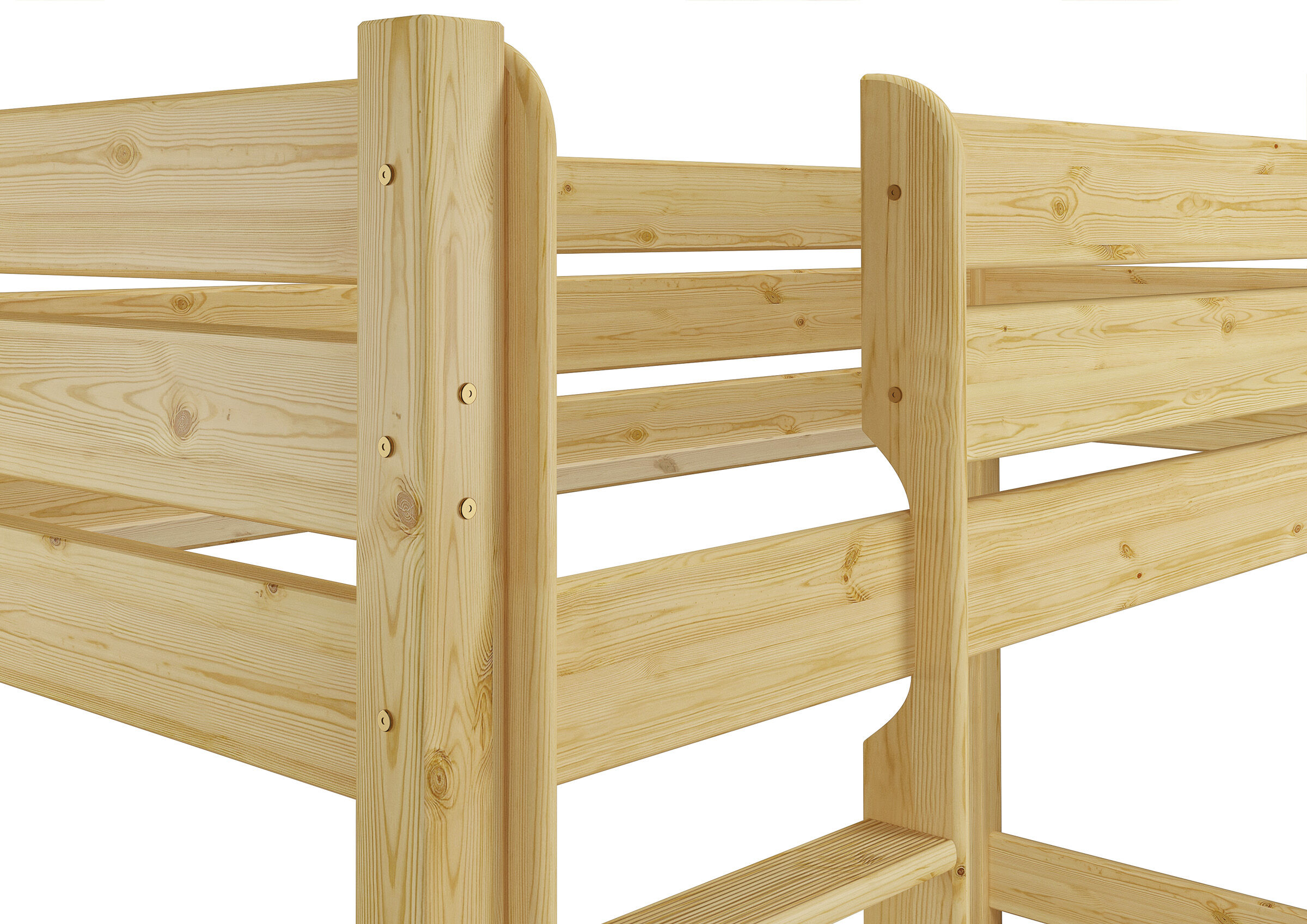 Holzbettrahmen, Holzbett, Kiefer, Lamellen, Naturholz, Etagenbett Kiefer natur oberes Bett