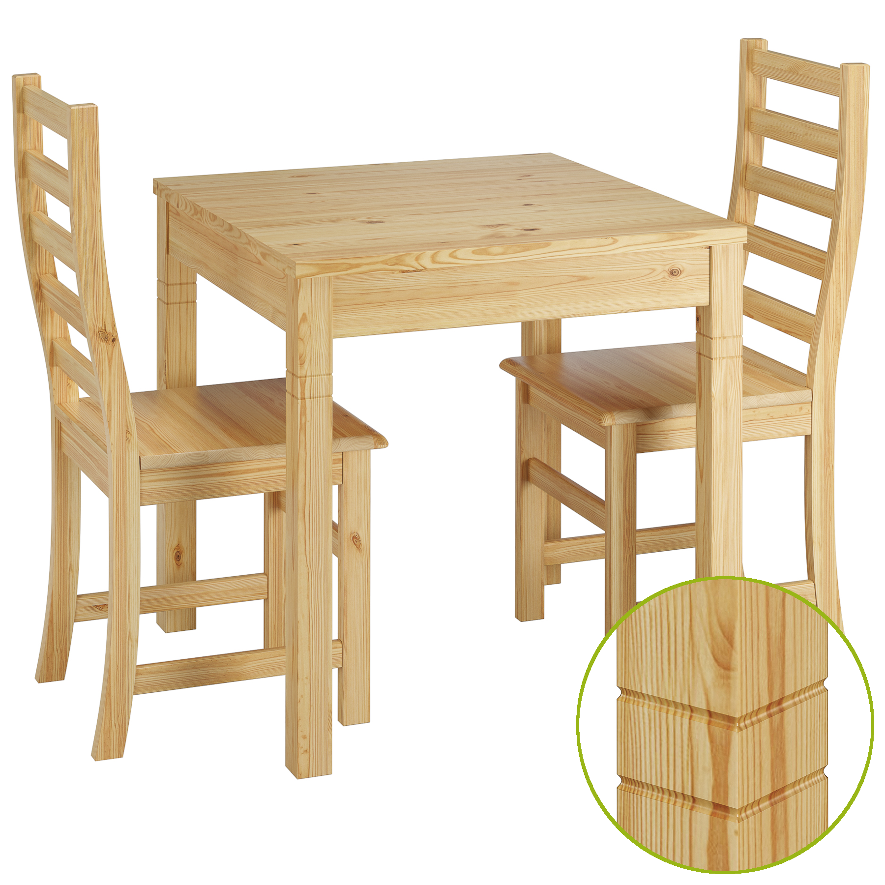 Kinderstuhl, Holztisch, Naturholz, Glatte Oberflächen, Kantenschutz sichtbar,