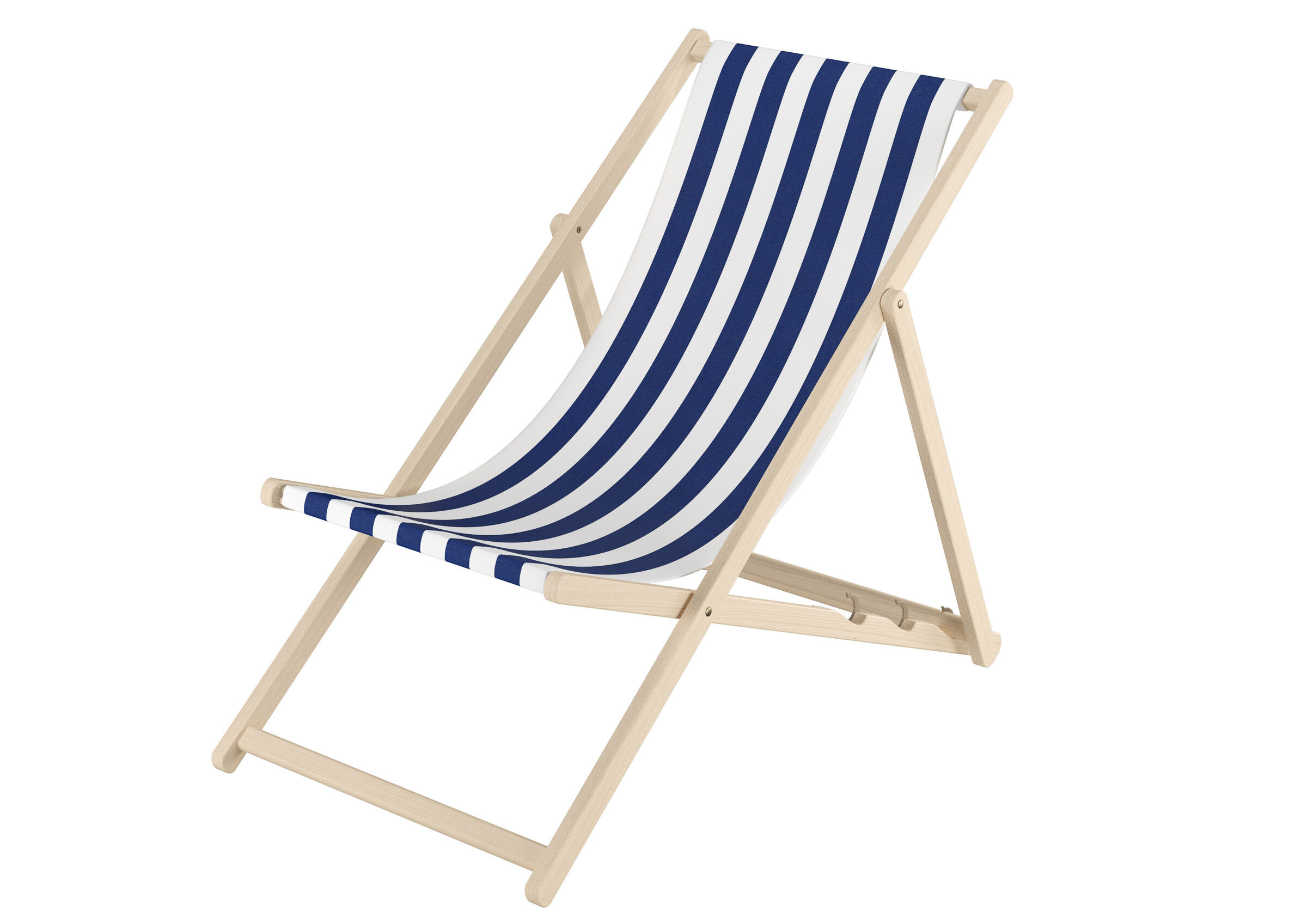 Sessel, Gartenstuhl, Stoffslip, Balkonstuhl, Holzgestell, Robuster Strandstuhl Buche mit blau-weißem Stoff