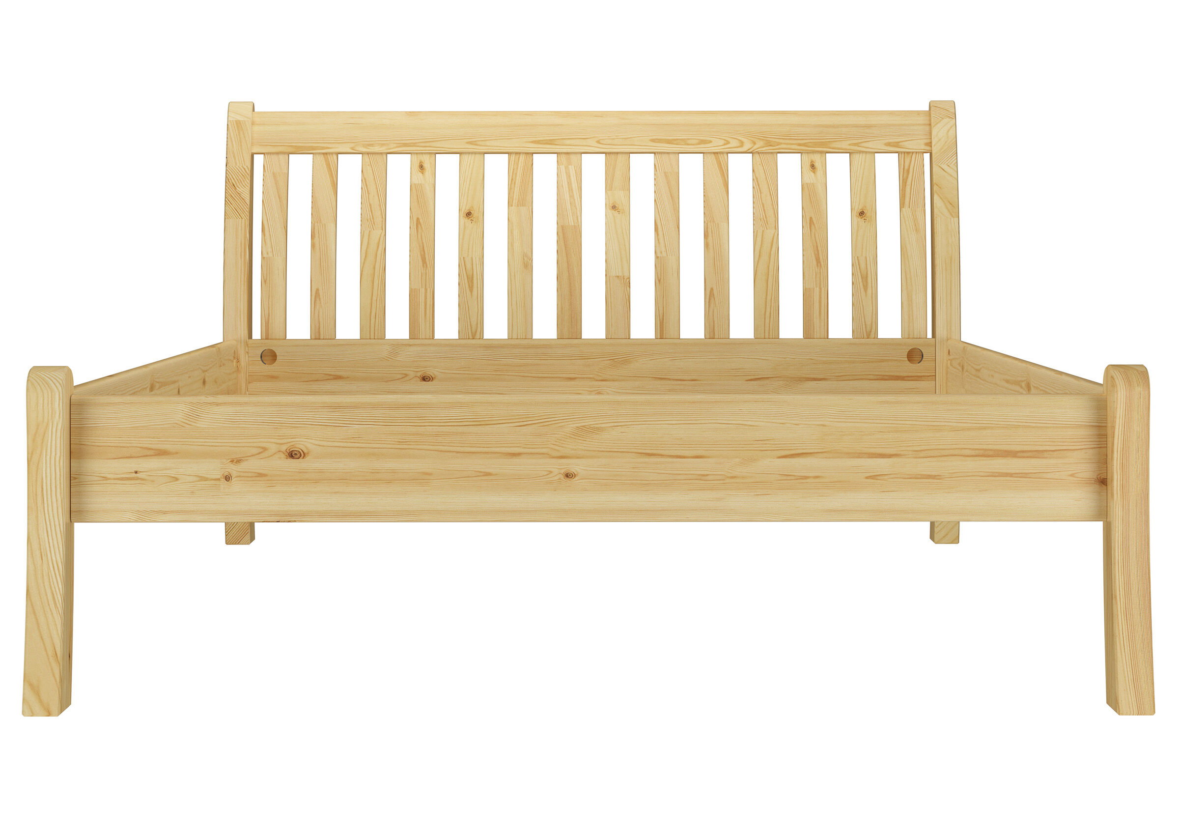 holzbettrahmen, holzbett, massivholz, naturholz, lattenbett, Vorderansicht Doppelbett Kiefer natur