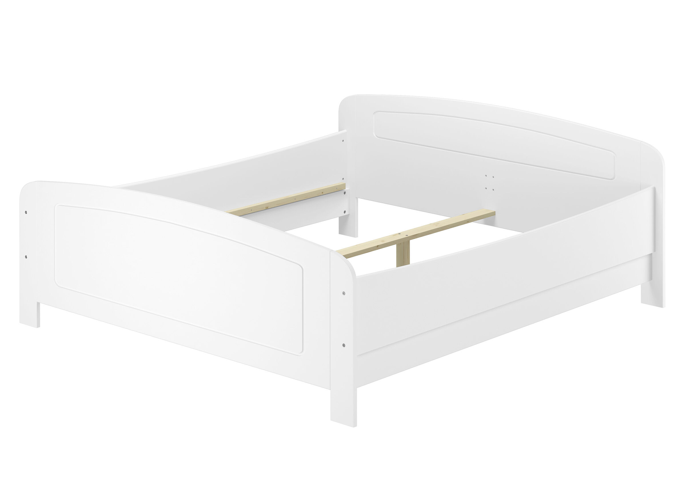 Kinderbett, Holzbett, Weiß, Breite Liegefläche, Lattenrost beiliegend, Schönes Doppelbett 180x200 weiß