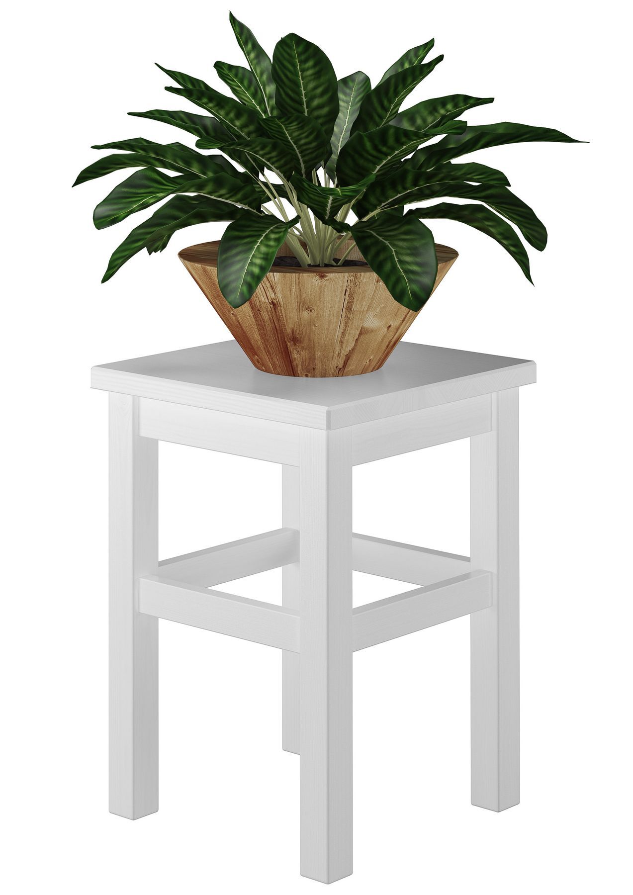 pflanze, _topfpflanze_, grüne blätter, dekorative pflanze, holztopf, Weißes Blumenpodest Kiefer massiv