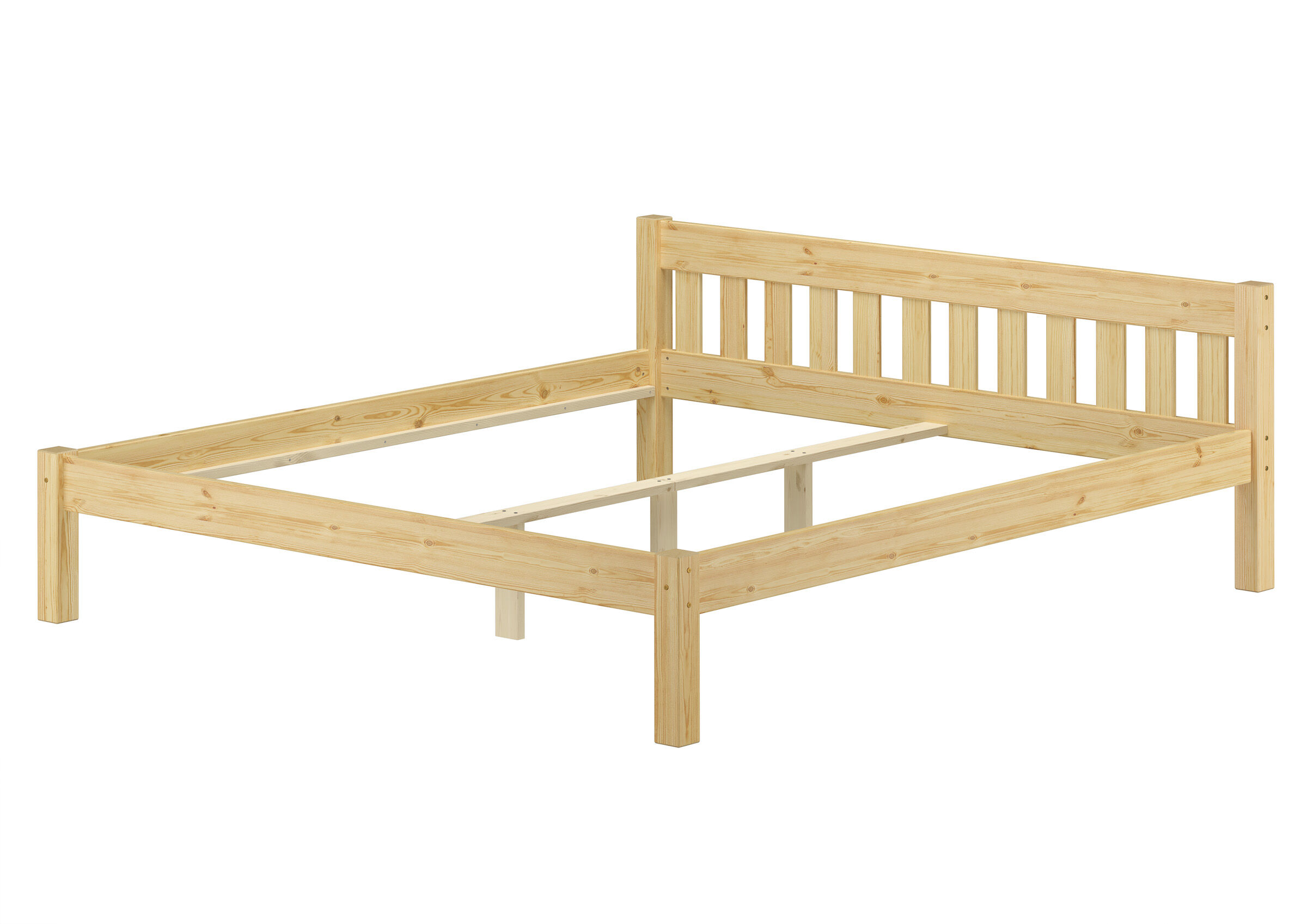 Holzbett, Bettgestell, Naturholz, Massivholz, Holzrahmen, Bettgestell Kiefer natur mit Mittelsteg