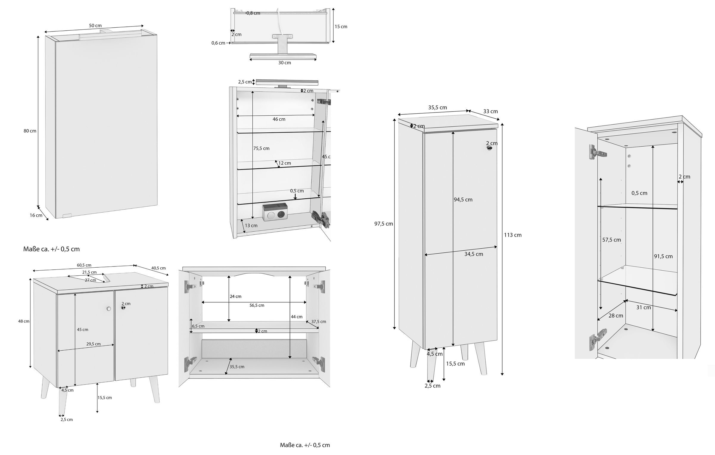 Kabinett, Mobiliar, Schrank, Skizze mit Maße Badezimmermöbel