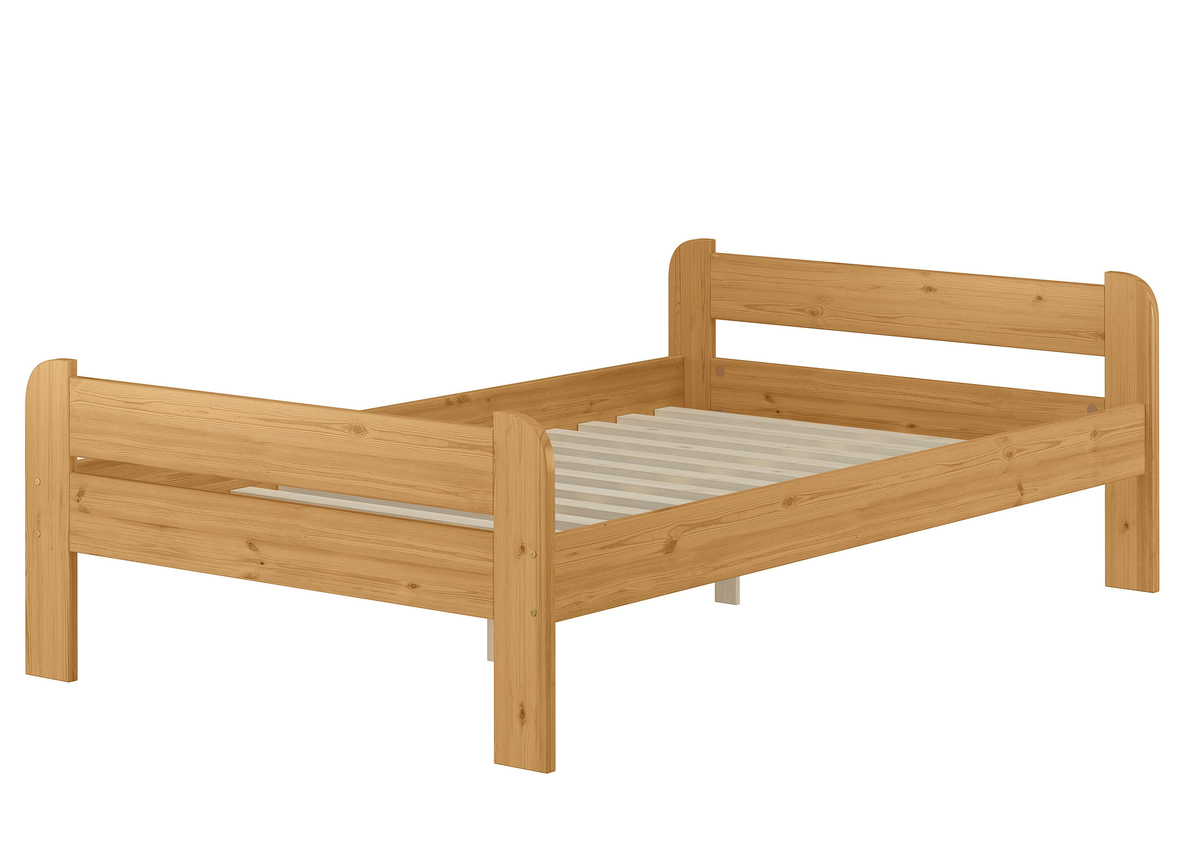holzbetten, einzelbett, naturholz, holzrahmen, bettrahmen, Robustes Massivholzbett 120x200 mit Rollrost